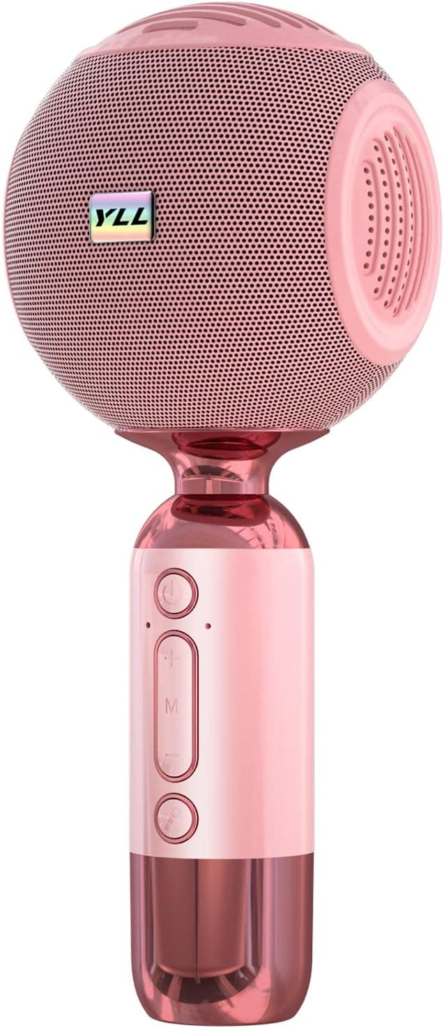 YLL 2023 Microphone for Kids, Wireless Bluetooth Karaoke Microphone Portable Handheld Mic Speaker for Singing, Holiday Birthday Gifts for Girls Boys Adults All Age V30(Pink)