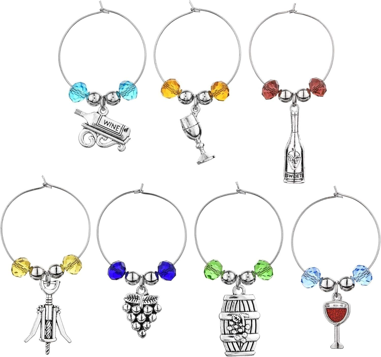 Wine Glass Charm Ring Set(7pcs/set) Drink Markers Gift For Wine Lover New Home Gift