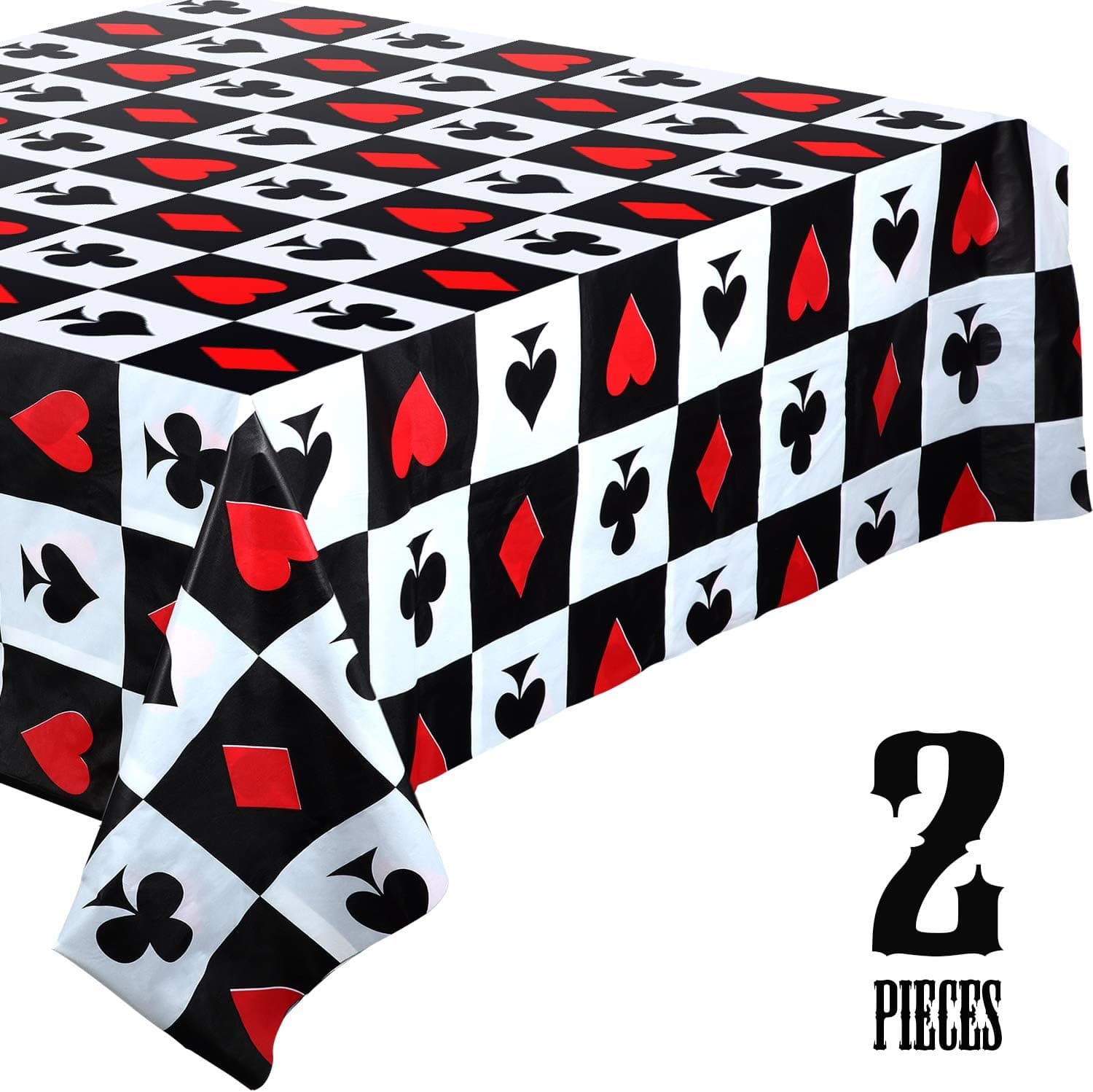 2 Pieces Casino Party Table Cover Poker Party Tablecloth for Las Vegas Theme Casino Party Decorations
