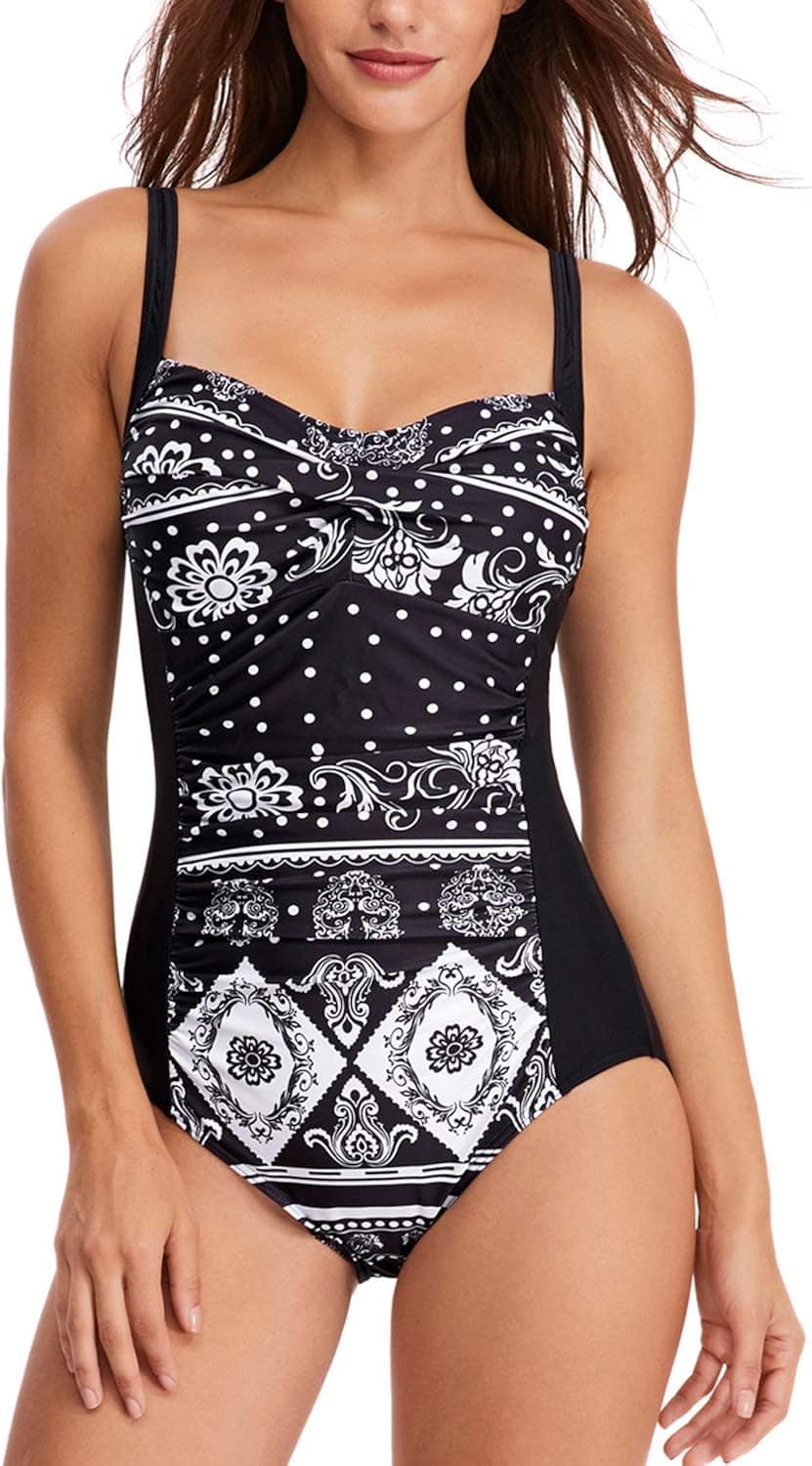 HAIVIDO V Neck One Piece Swimsuits with Ruching Bathing Suits Tummy Control Beach Swimwear for Women OP6 4XL