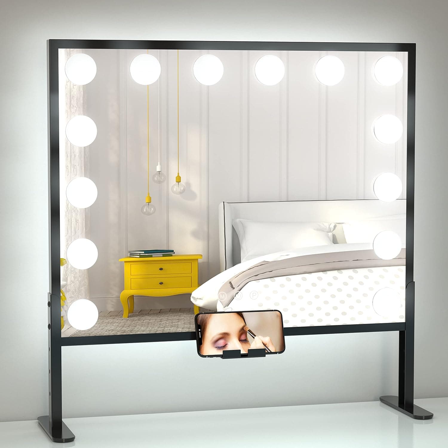 BESTOPE PRO Hollywood Vanity Mirror with Lights - 14Pcs Adjustable Brightness LED Lights, Adjustable Height Bracket, USB & Type C Charge Port,20 X 22 Inch BP03013-BLKUS Black 20in-Black
