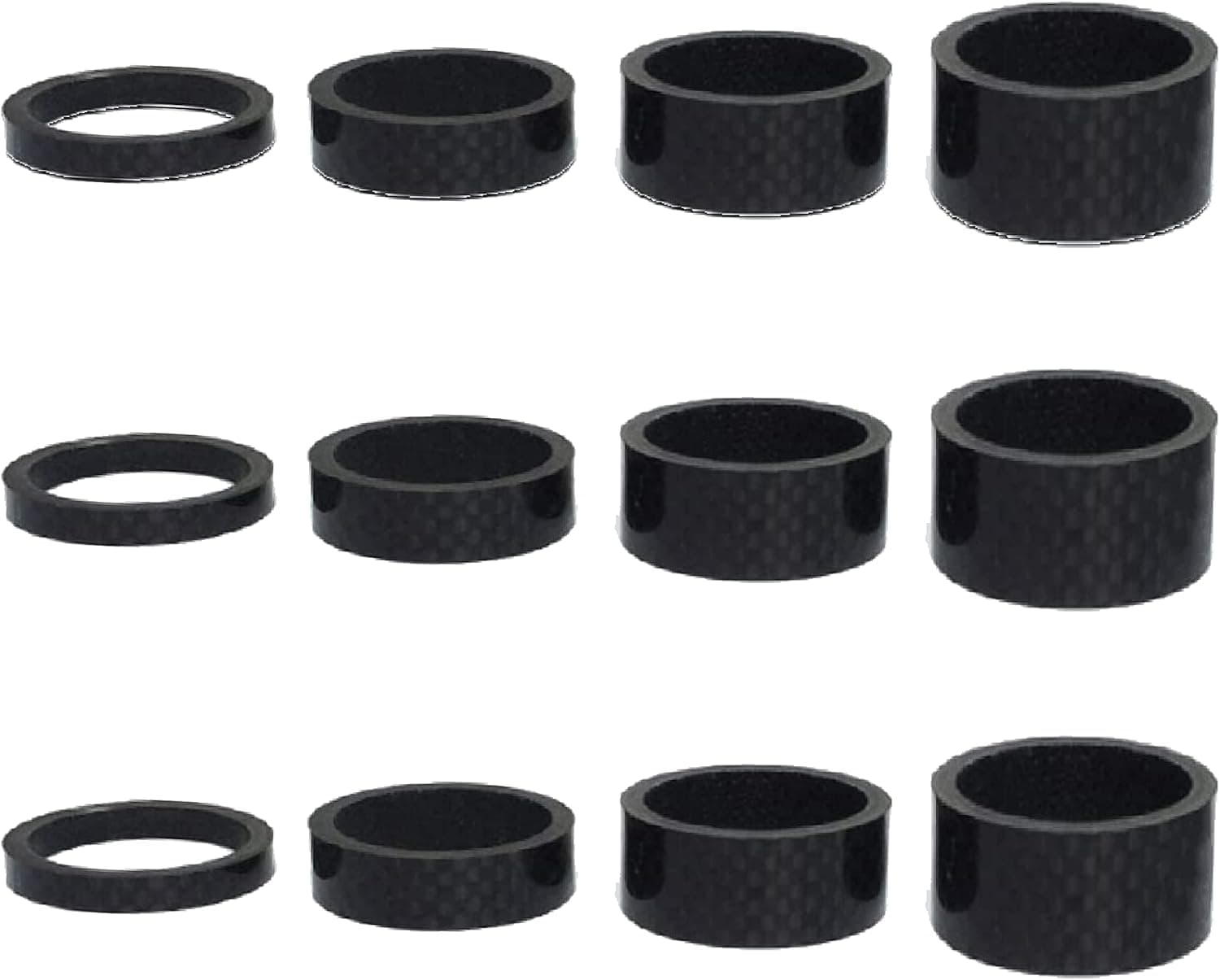 Azarxis Carbon Fiber Bicycle Headset Spacer 12 Pcs Bike Handlebar Stem Spacers Set Fit 1-1/8 Inch Stem for MTB BMX Mountain Road Bikes Cycling 2mm 3mm 5mm 10mm