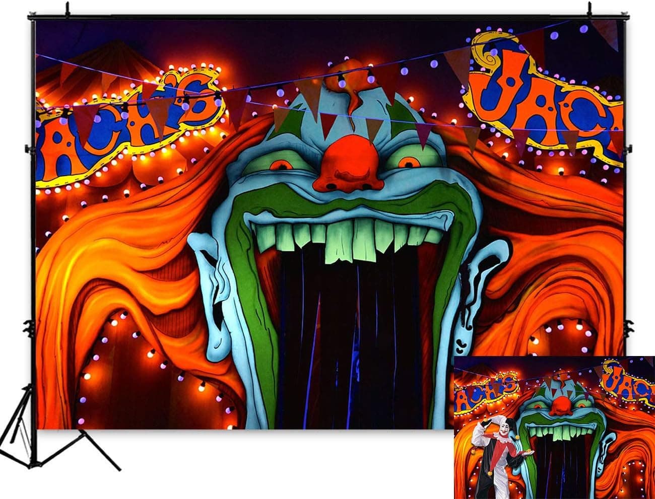 Art Studio 7x5ft Horror Circus Theme Halloween Party Photography Backdrop Giant Evil Clown Entrance Scary Hallowmas Kids Birthday Party Photo Background Grove Vampire Banner Photobooth Studio Props