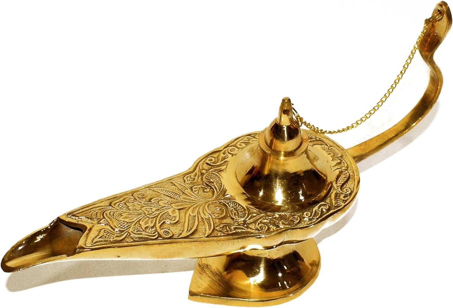 Dflounz Diwali/Deepawali Gift 100% Pure Brass 7 INCH Aladdin Oil Lamp Genie/Ornate Chirag - Golden-Tone Brass - Vintage Toys & Gifts for Kids/Costume Party Home Decoration Indian Gift Items