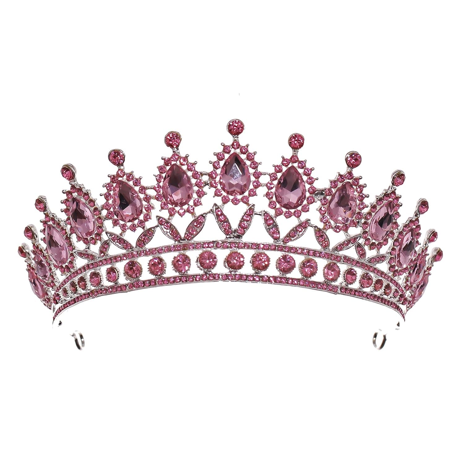 FORSEVEN Queen Princess Tiaras and Crowns Bridal Headband Women Girls Prom Party Diadem Wedding Hair Jewelry Accessories (Silver Pink)