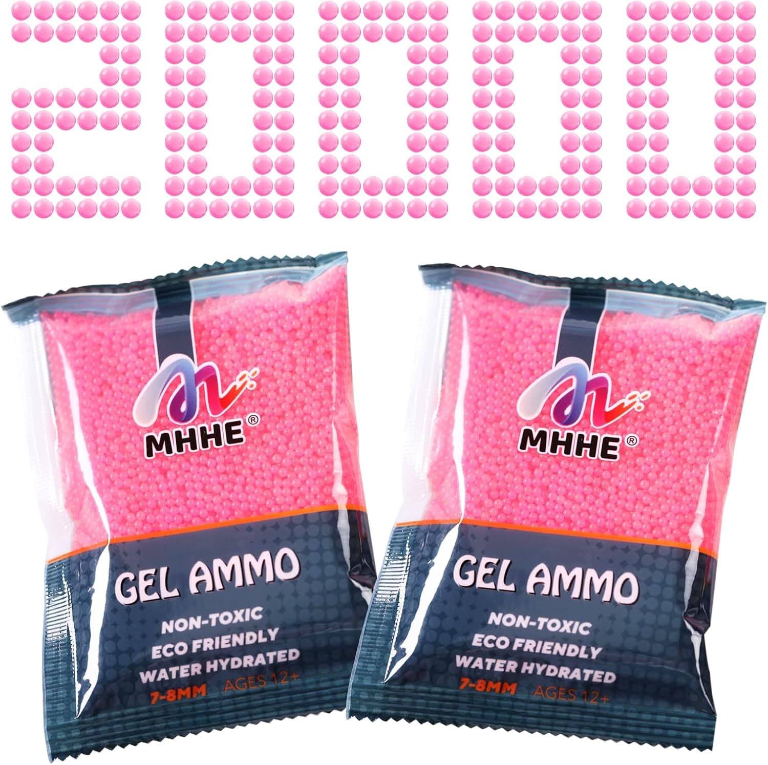 MHHE Rainbow Gel Ball Blaster Ammo 20000 Rounds 7-8mm Water Beads Orbiz for Water Blaster Gel Gun Shooters Adult Water Base,Non-Toxic(Pink)