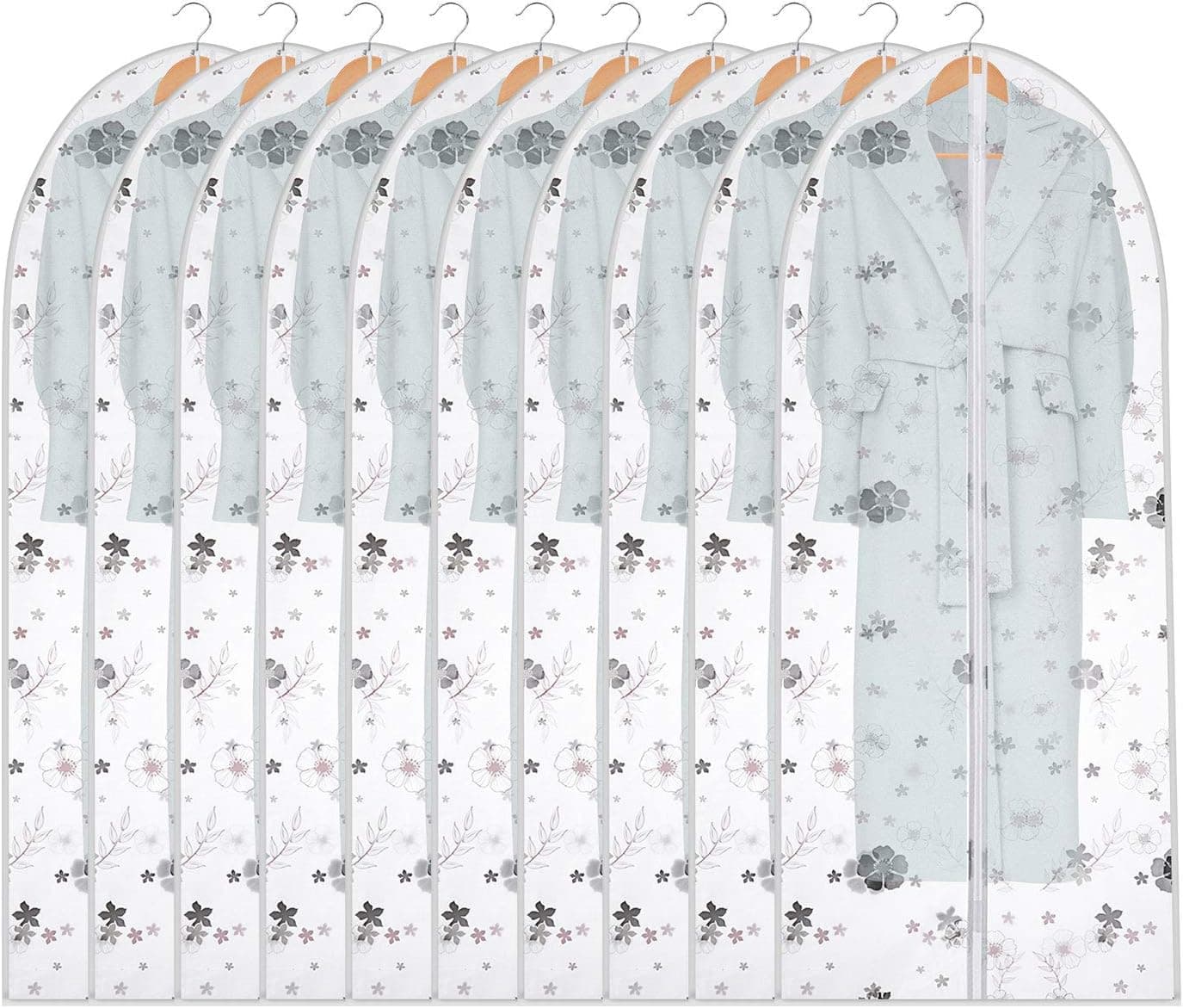 LTBLBY Hanging Garment Bag Lightweight Clear Pattern Full Zipper Suit Bags (Set of 10) PEVA Moth-Proof Moisture-Proof Dust Cover for Closet Clothes Storage 10 Pack