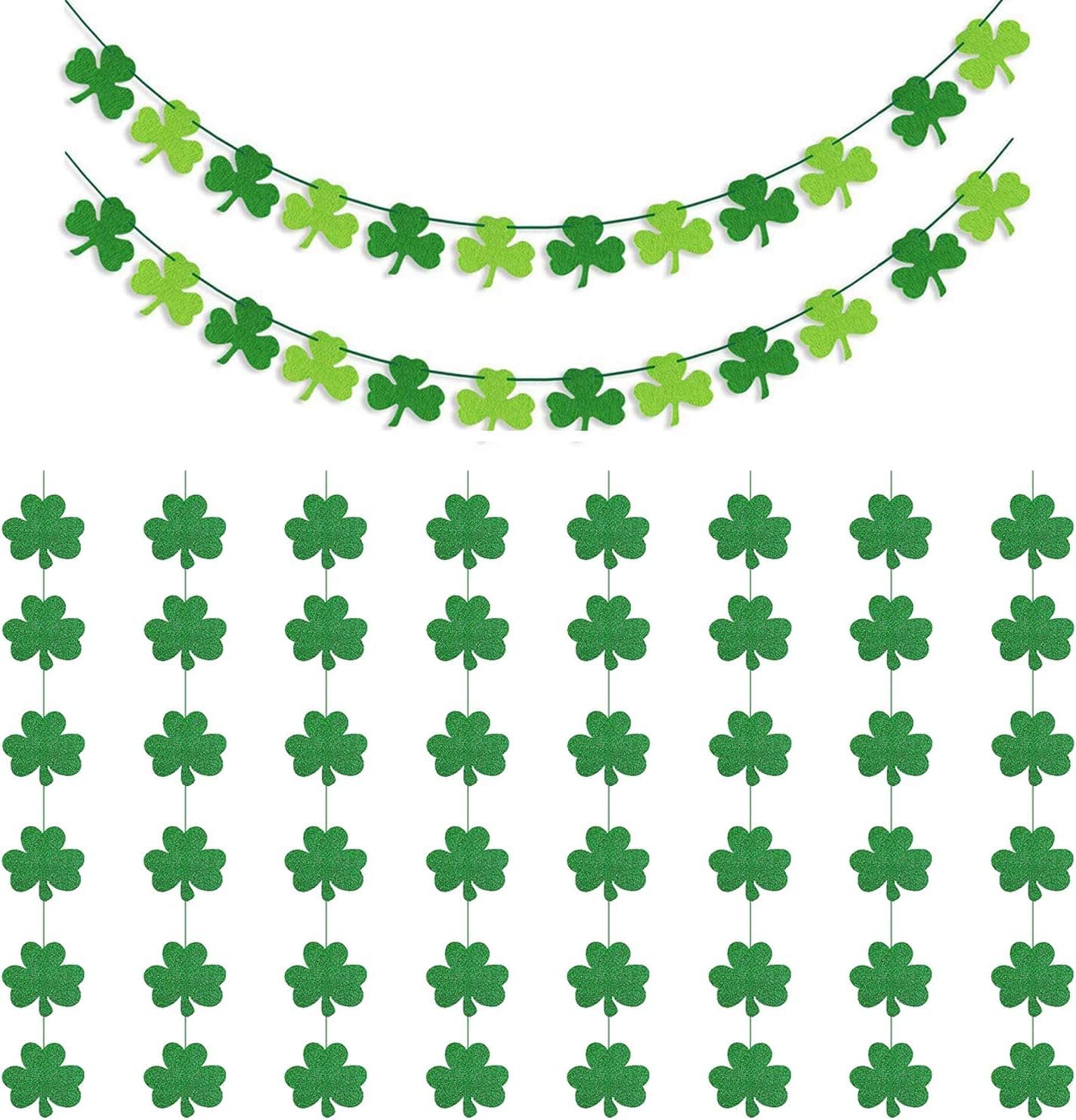 72 PCS Decorations Hanging Shamrock, YOUTING 8 Pack Glitter Shamrock Garland, 2 Pack Felt Clover Banner for Home, Office, Classroom, Shopping Mall, Window Display, Party