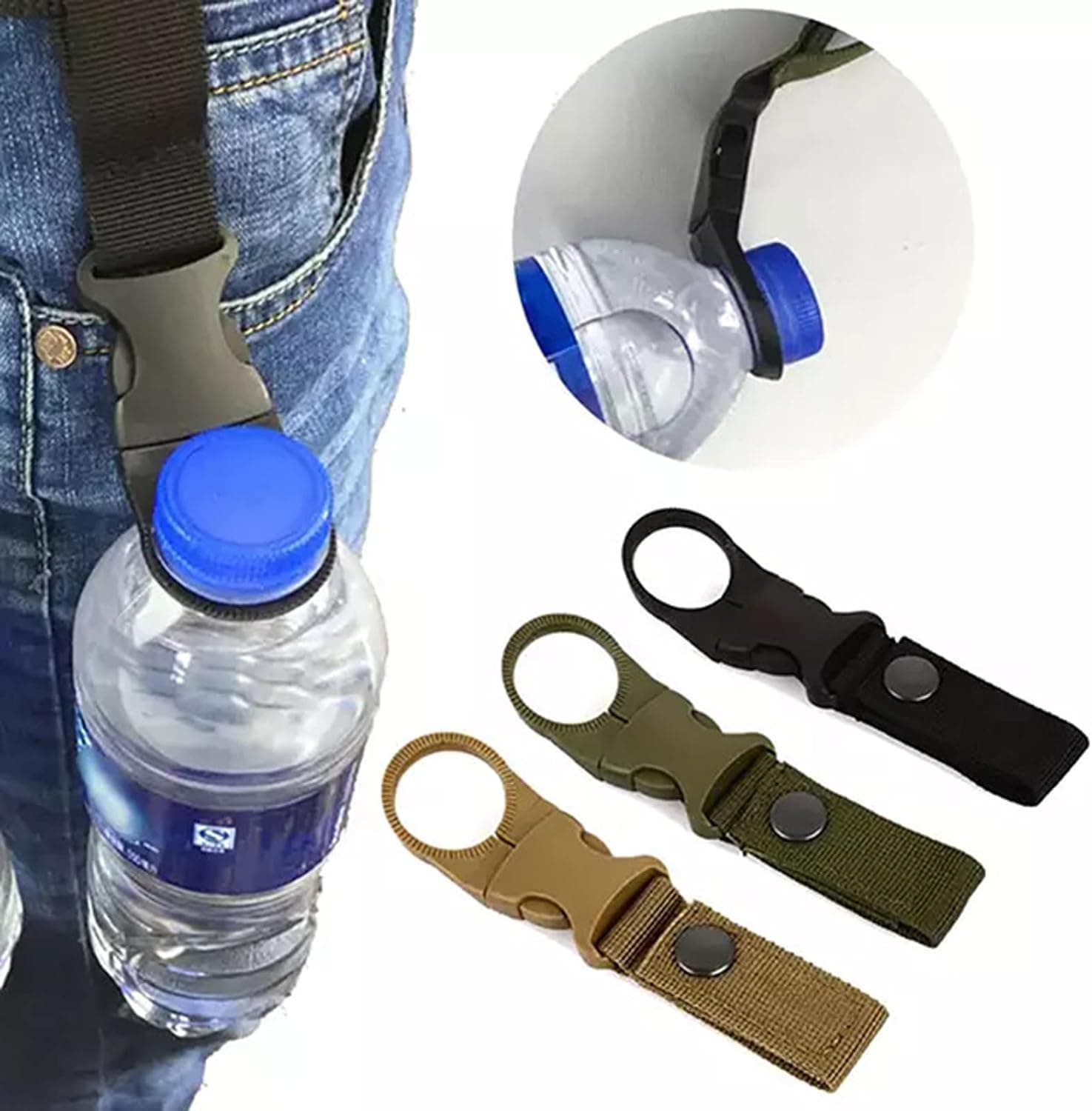 Bafiigoda Water Bottle Outdoor Portable Ring Holder Buckle Hanging Hook, Mineral Clip for Backpack Belt Camping Hiking Mountaineering Traveling (W2)