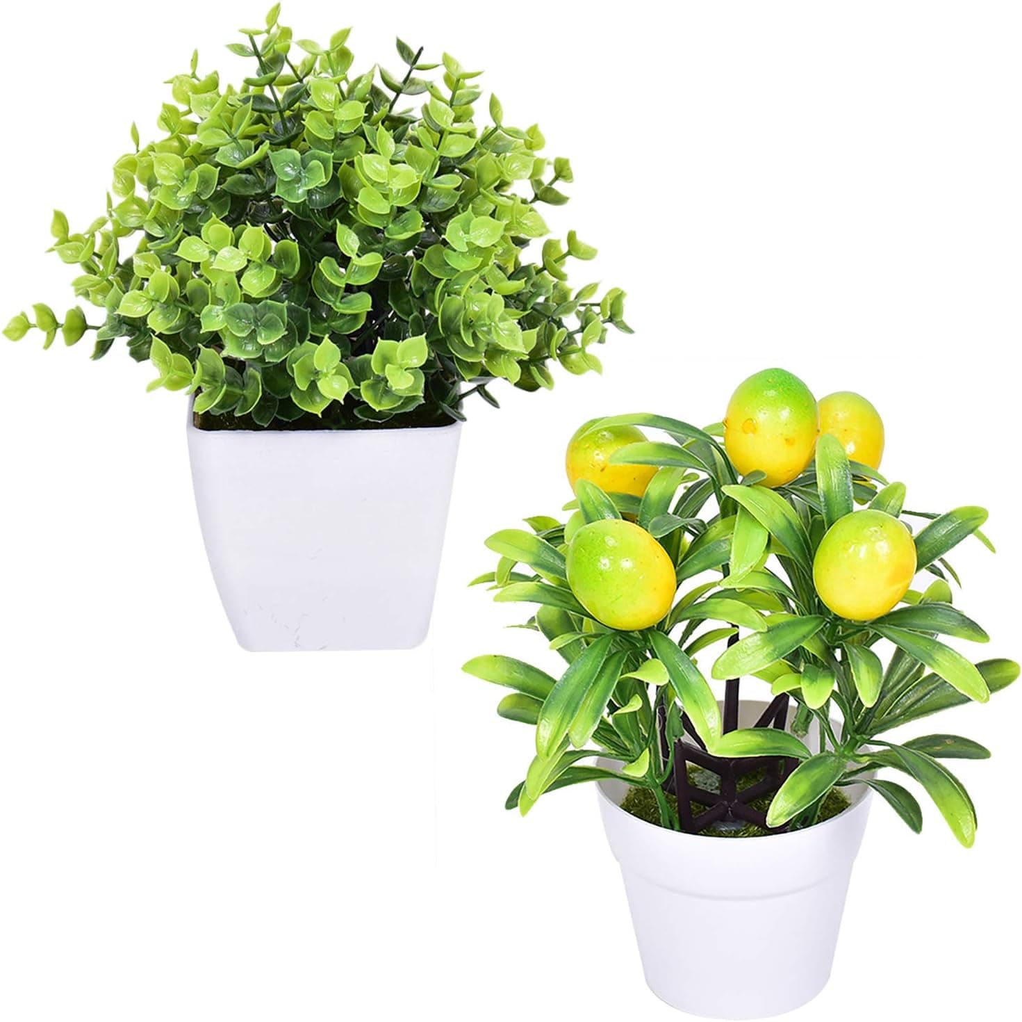 MOOVGTP 2pcs Artificial Potted Plants, Fake Mini Lemon Tree Eucalyptus Plant in Pots Faux Plants Greenery for Home Decor, Indoor, Office, Desk, Wedding Decoration (210316XU02-12-8997-1632535261)