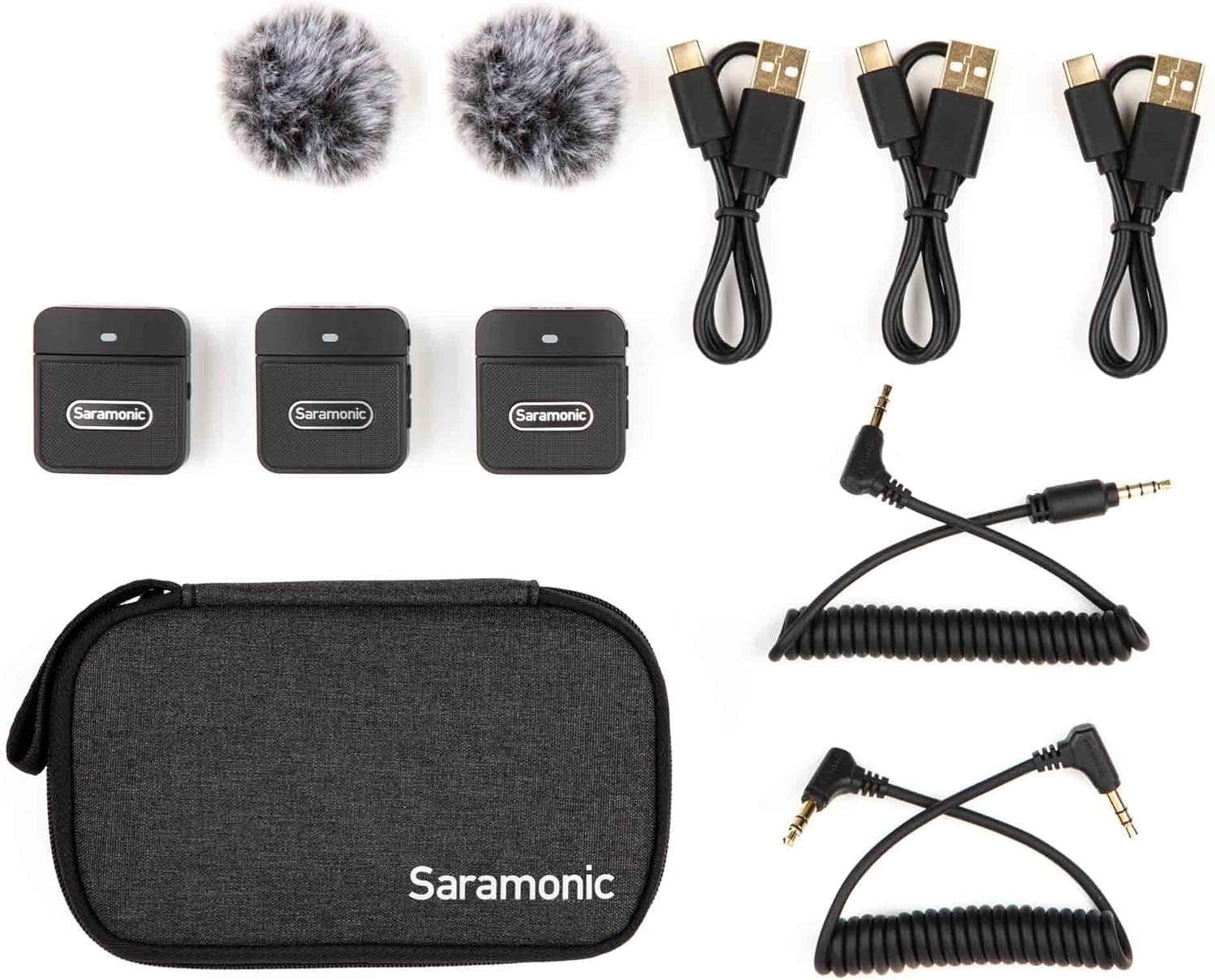 Saramonic BLINK100B2 TX+TX+RX 2-Person 2.4GHz Micro Clip-On Wireless System w/Cam-Mount Dual-Receiver & TRS & TRRS Cables for Cams, Mobile, Computers