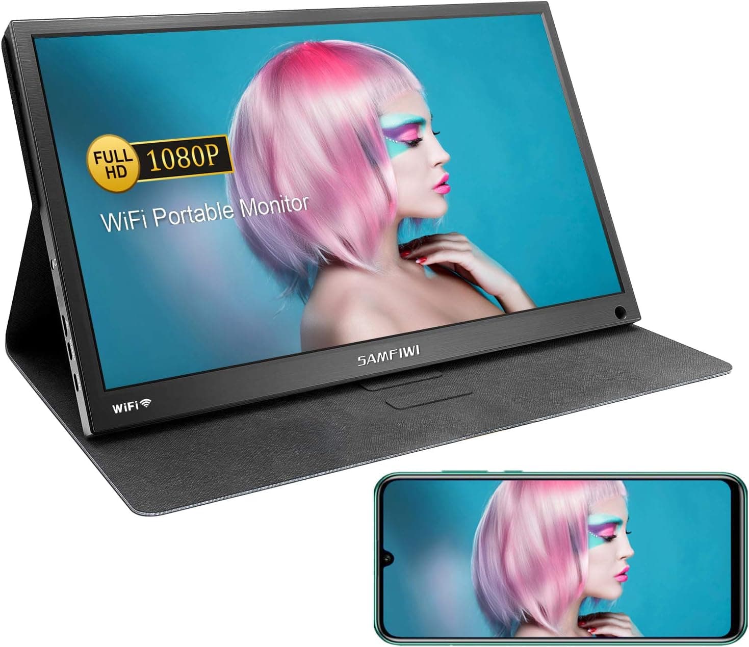 Portable Monitor for Laptop/Cell Phone/Computer/Xbox SAMFIWI 2020 Upgrade 1080P Full HDR IPS Ultra-Slim Second Screen with AirPlay/Miracast/DLNA Function