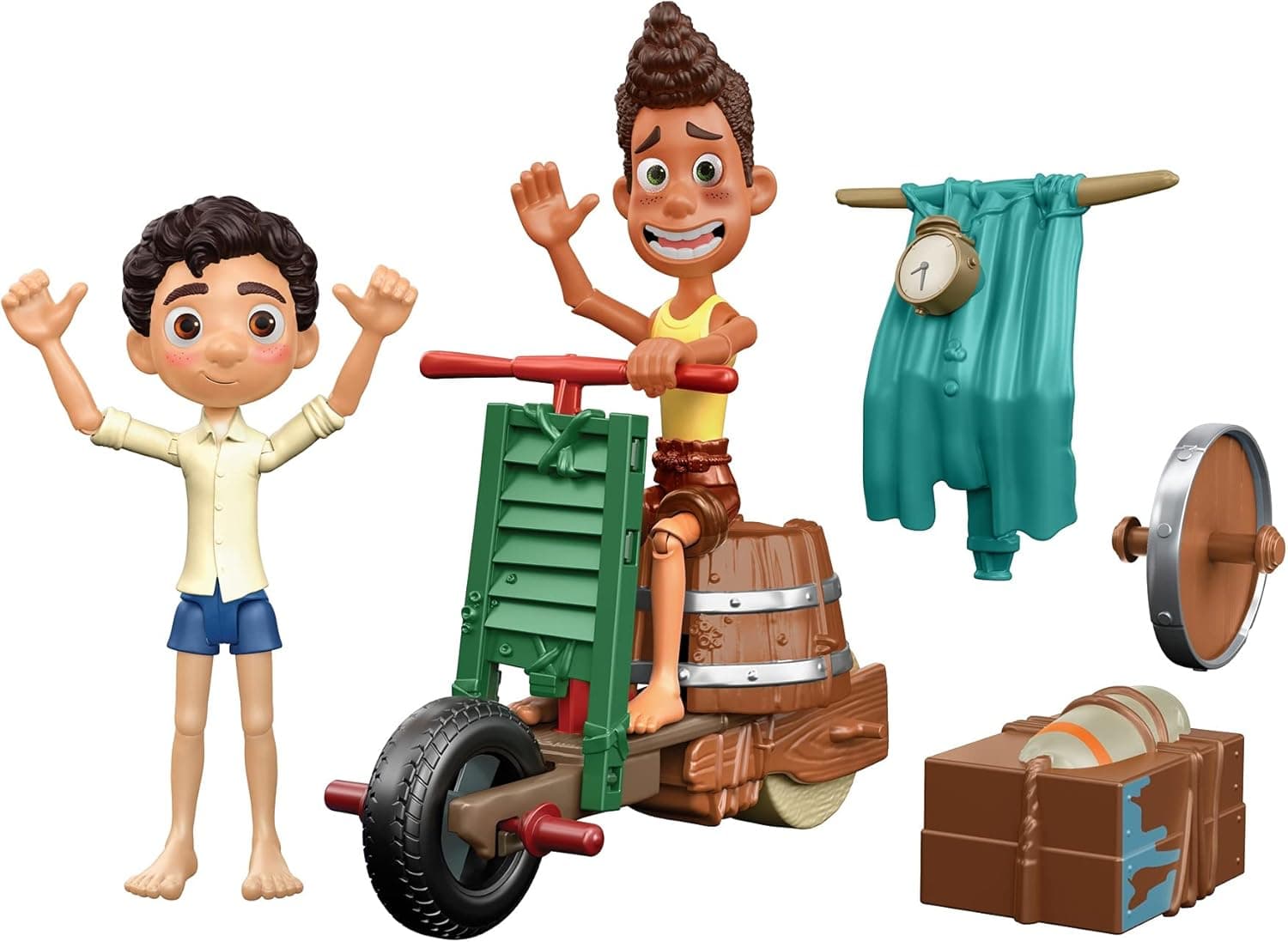 Disney and Pixar Luca Scooter Build & Crash Pack with Luca Paguro & Alberto Scorfano Posable Action Figures & 6 Swappable Scooter Pieces, Gift for Kids Ages 3 Years & Older