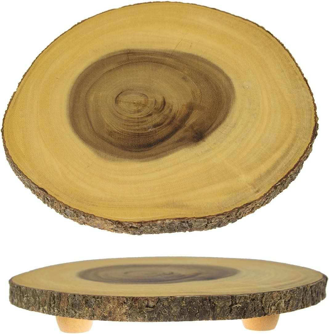 2pk Gibson B. Smith Natural Acacia Wood Servers Rustic 12" Stumps Serving Unfinished Round Trays Platter Stand Slice