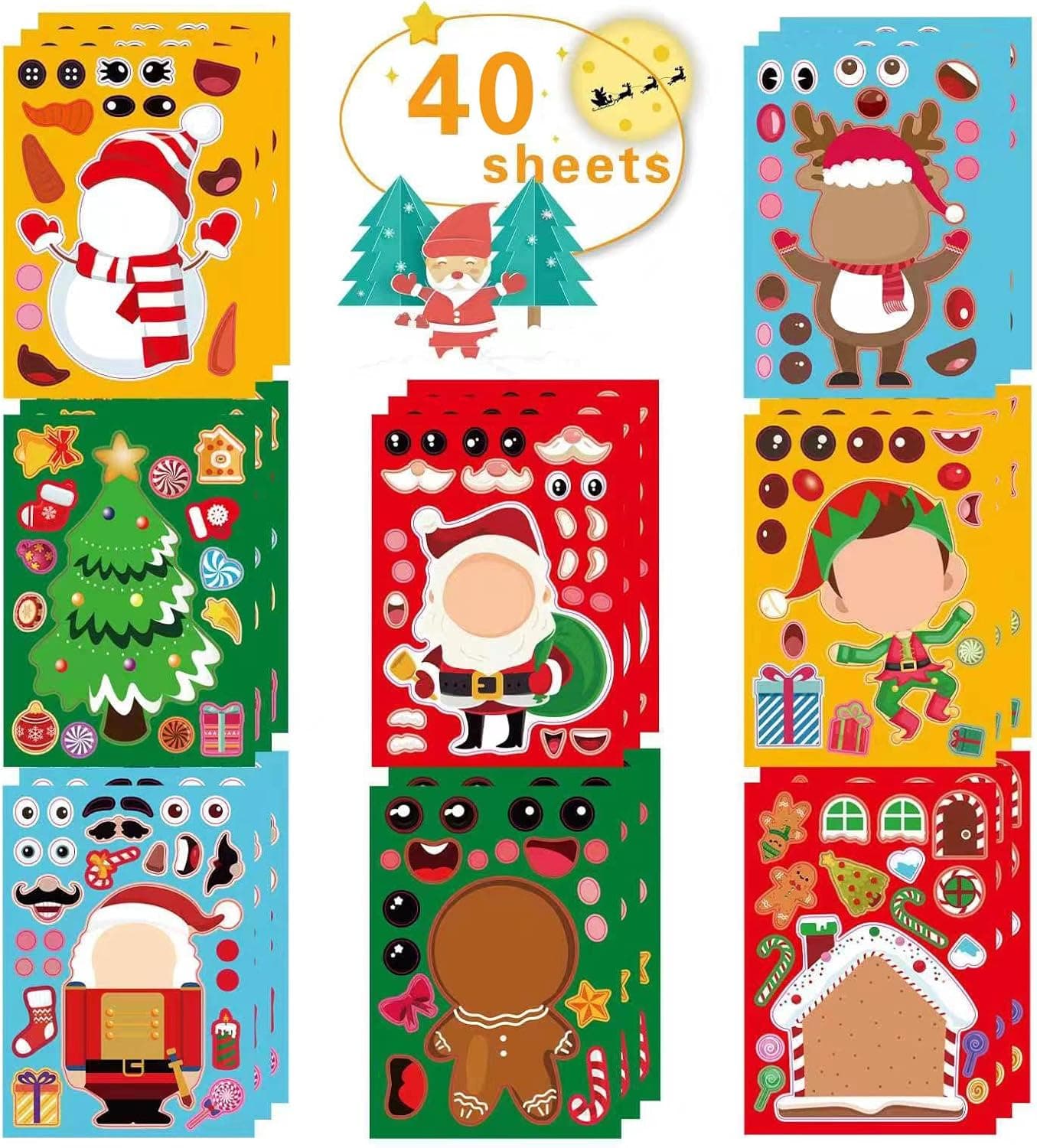 40PCS Christmas Stickers for Kids, Christmas Stickers for Crafts, Christmas Party Games Stickers Make Your Own Xmas Sticker for Kids, Christmas Activities for Toddlers Classroom Party Favor