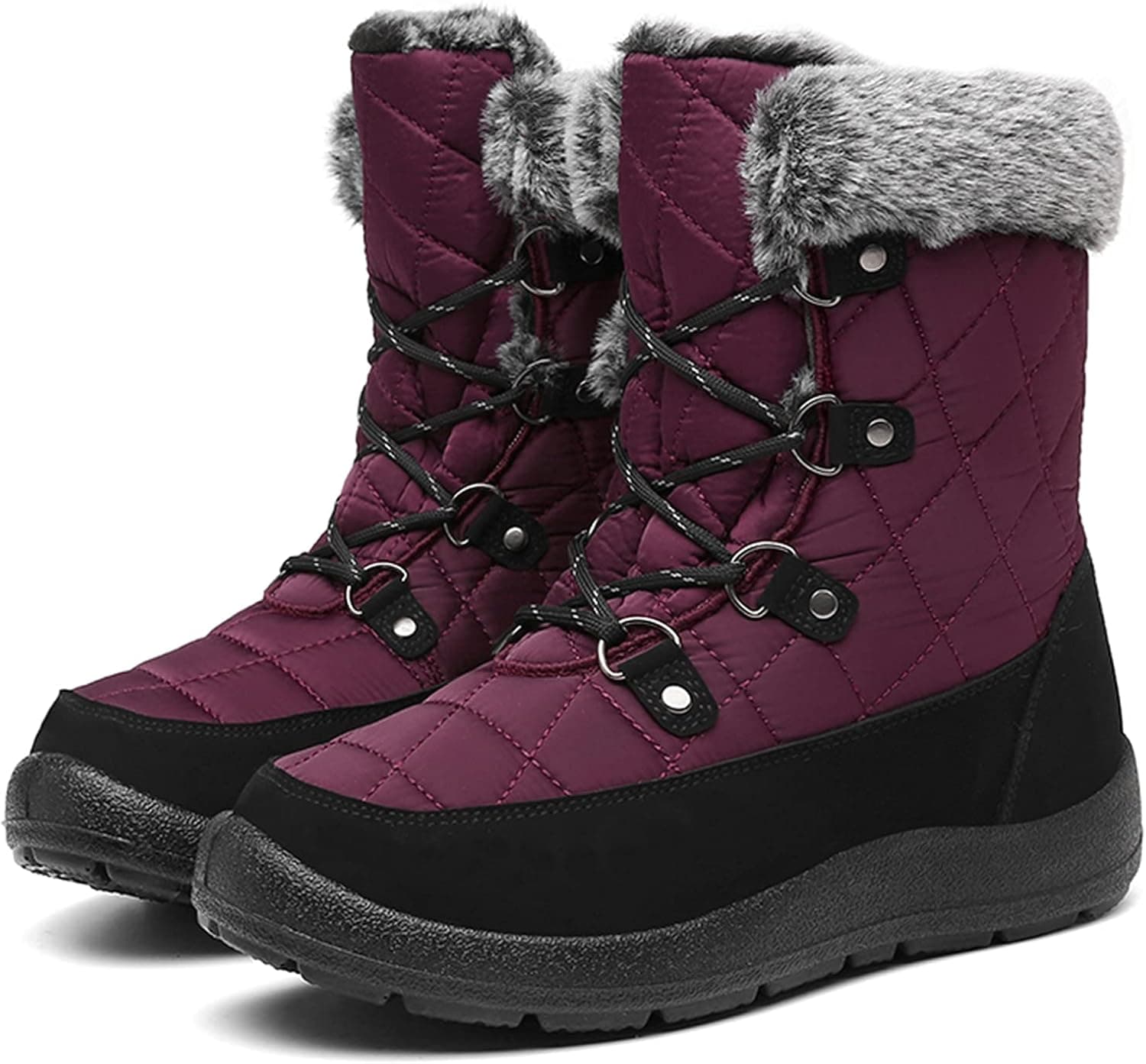 Winter Boots for Women - Soft Comfortable Faux Fur Mid Calf Winter Snow Boots Totes Boots Lace up Snow Boots Winter Boots with Insulated Black for Outdoor