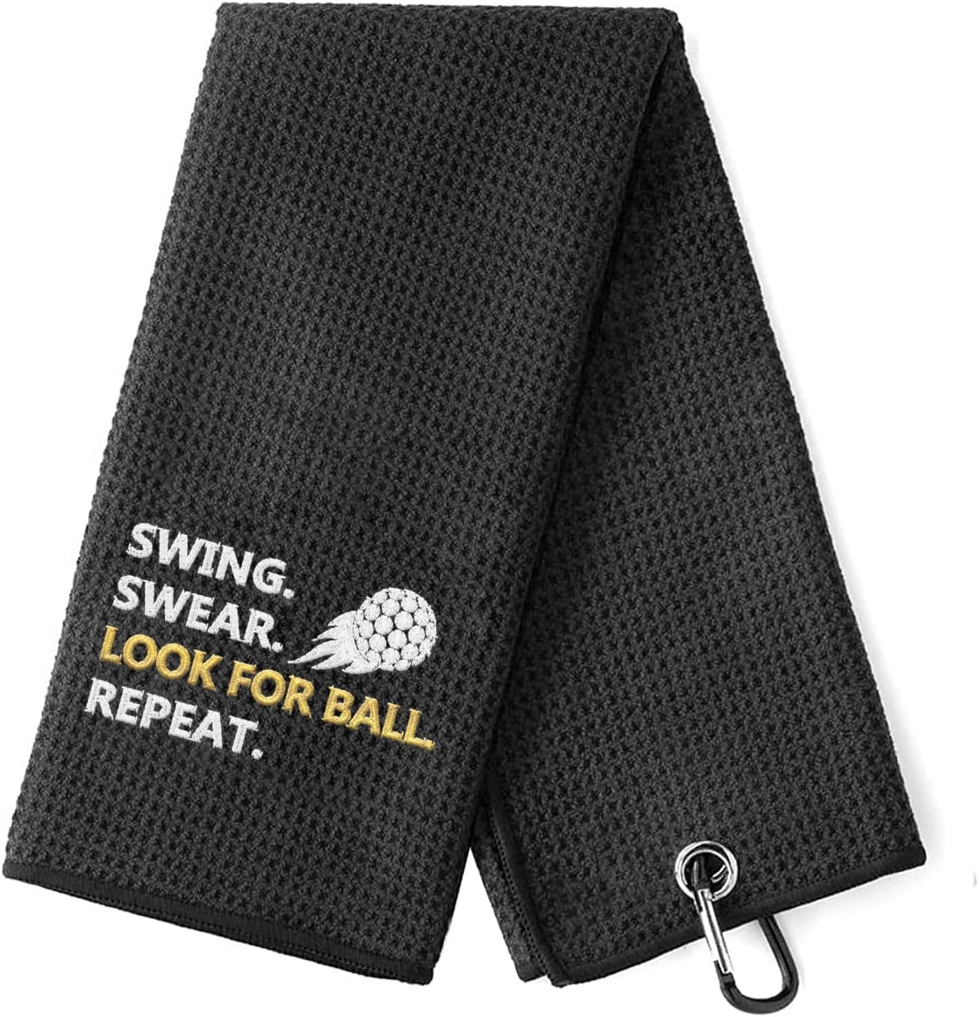 Funny Golf Towel for Men Golfer Gifts for Men Embroidered Golf Towels for Golf Bags with Clip,Birthday Gifts,Retirement Gift for Grandpa - Swing Swear Look for Ball Repeat
