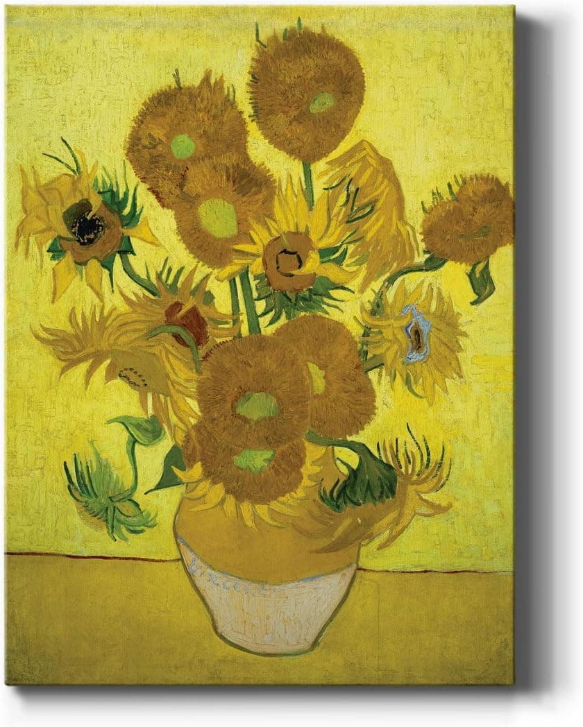 Renditions Gallery Sunflowers by Vincent Van Gogh printed, Famous Painting Reproduction Print, Premium Gallery Wrapped Canvas Décor, Ready to Hang, 16 in H x 20 in W, Made in America Print