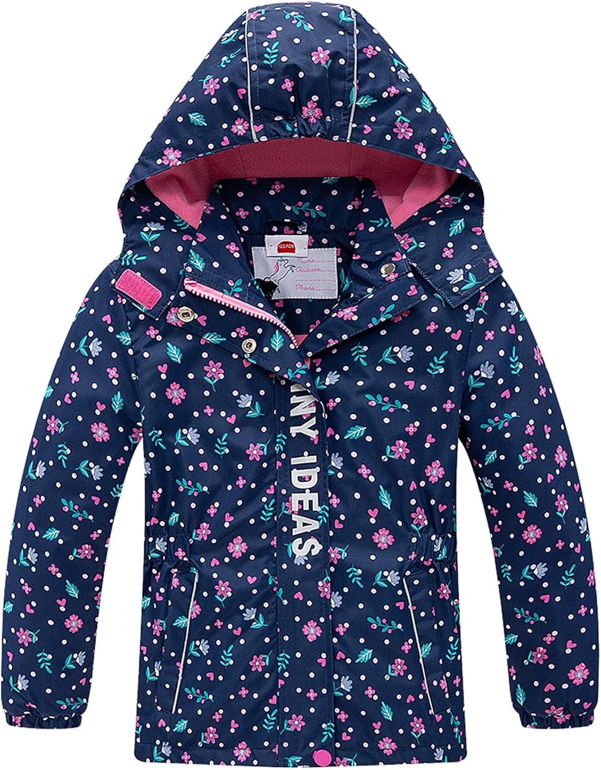Girls Rain Jacket Girls Raincoat Girls Waterproof Jacket with Fleece Lining Kids Hooded Windbreaker