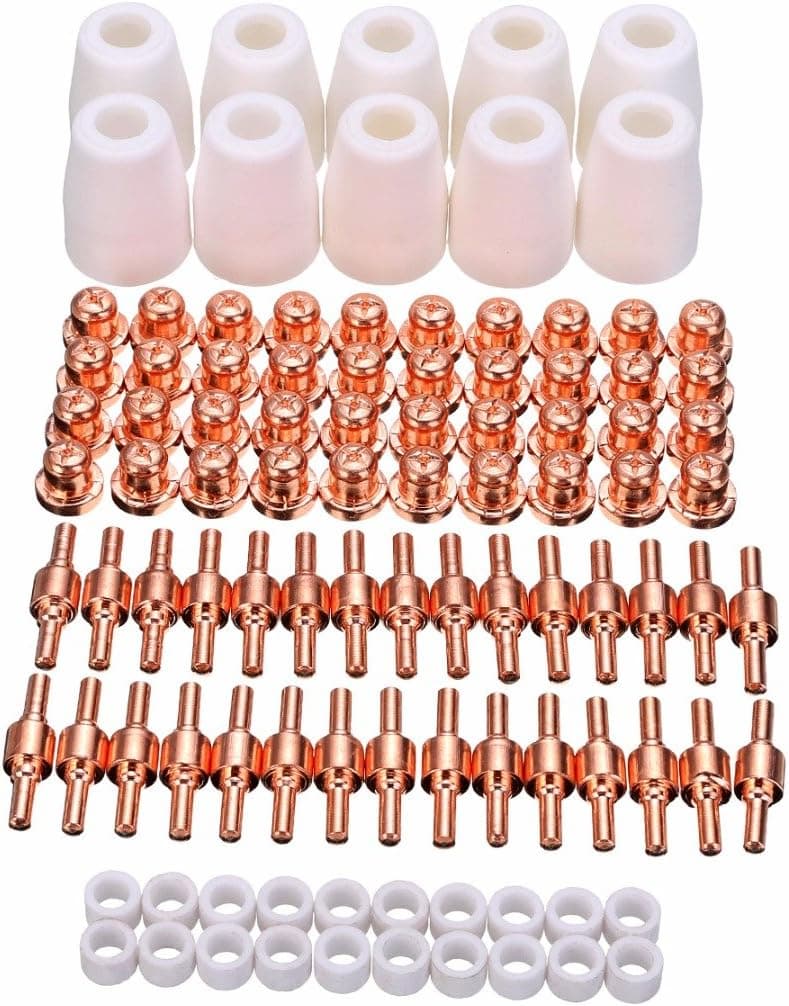 Alffun 100Pcs PT-31 LG-40 Air Plasma Cutter Cutting Nozzles Electrode Tip Torch Consumable Kits 40A Fit For LGK-40 CUT-40 BPS40 Mayitr