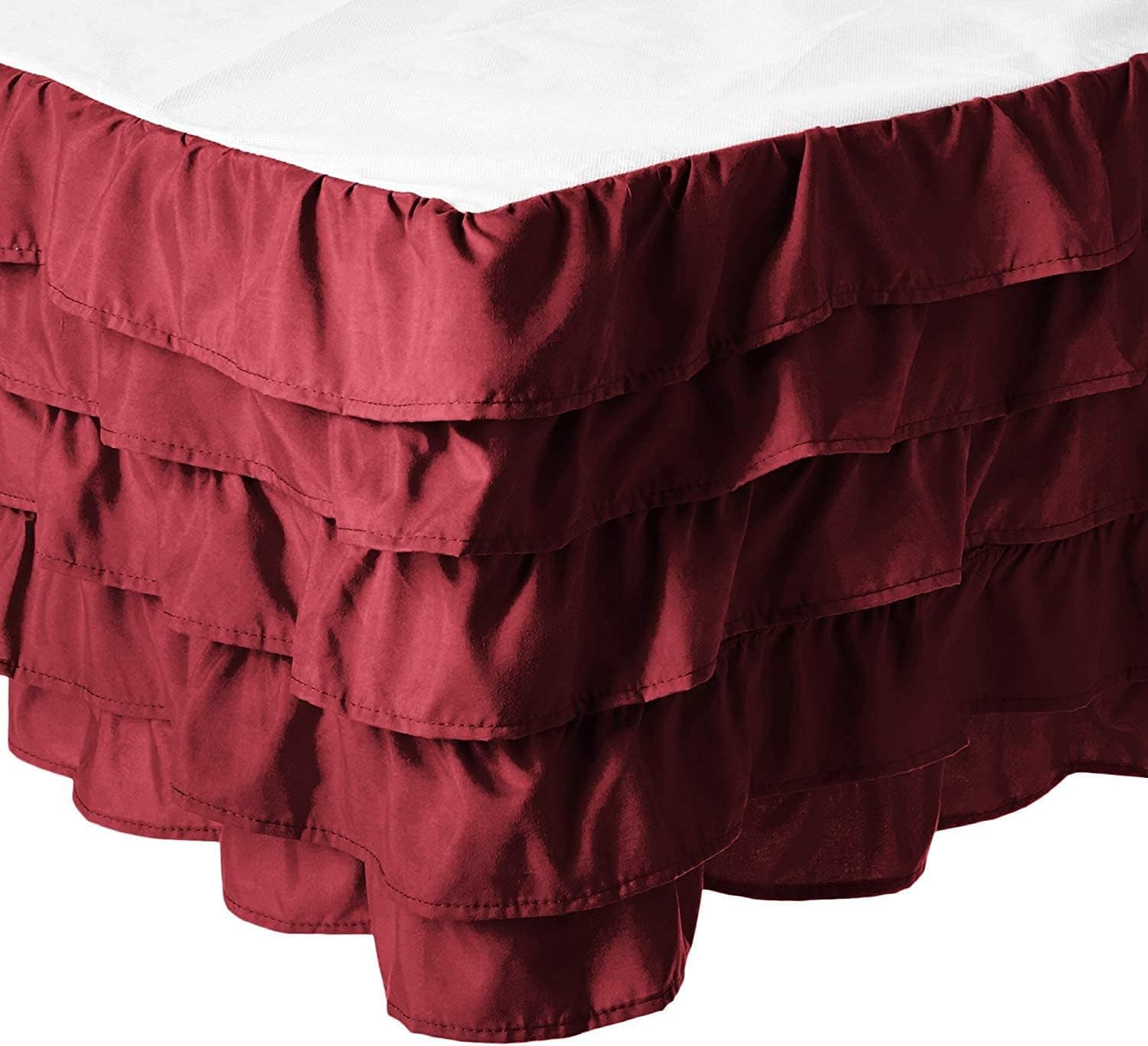 Elegant Comfort Luxurious Premium Quality 1500 Thread Count Wrinkle and Fade Resistant Egyptian Quality Microfiber Multi-Ruffle Bed Skirt - 15inch Drop, Full, Burgundy