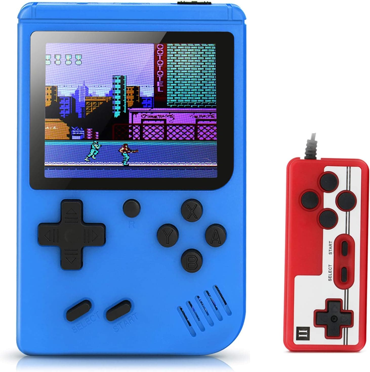 BLANDSTRS Handheld Game Console with 500 Classic FC Games, Retro Mini Game Player 1020mAh Rechargeable Battery Portable Game Console Support TV Connection & Two Players for Kids Adults, Blue