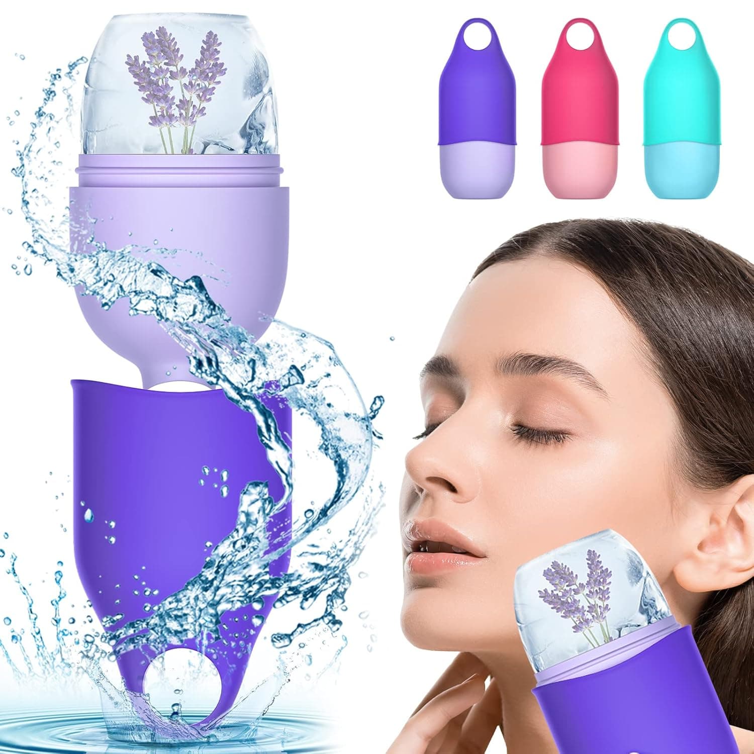 Ice Face Roller, 2022 Upgraded Ice Roller for Face and Eye, Drip-proof Reusable Face Ice Mold for Facial Skincare, Physically Tighten Pores De-Puff The Eye Skin (Purple)