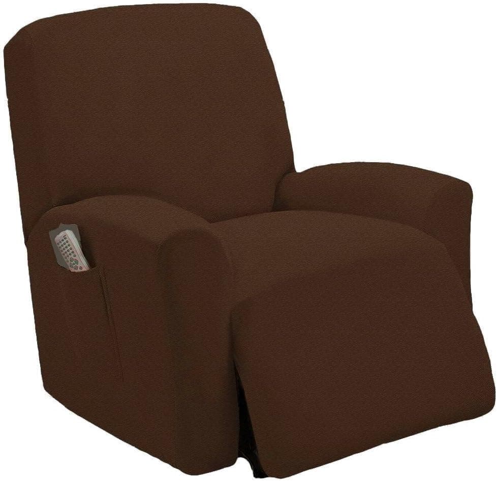 Elegant Homes One Piece Stretch Sterling Recliner Chair Cover Furniture Slipcovers with Remote Pocket Fit Most Recliner Chairs # Stella (Dark Brown)