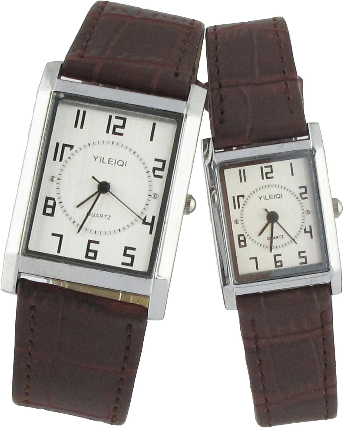 YouYouPifa Rectangular Case Leather Strap Couple Quartz Wrist Watches Lover Watches (Brown)