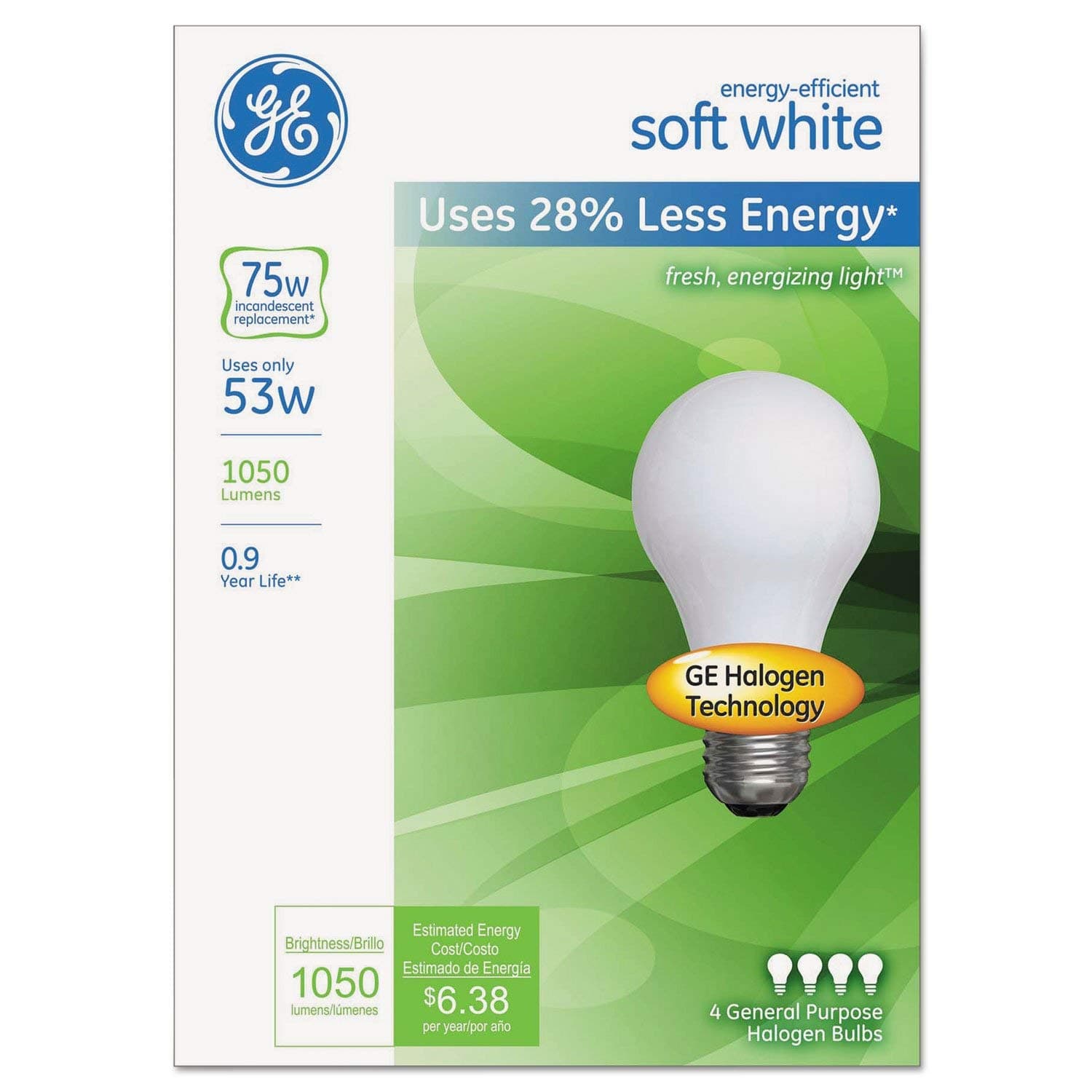 GE Energy-Efficient A19 Halogen Bulb GEL66248 4/pk