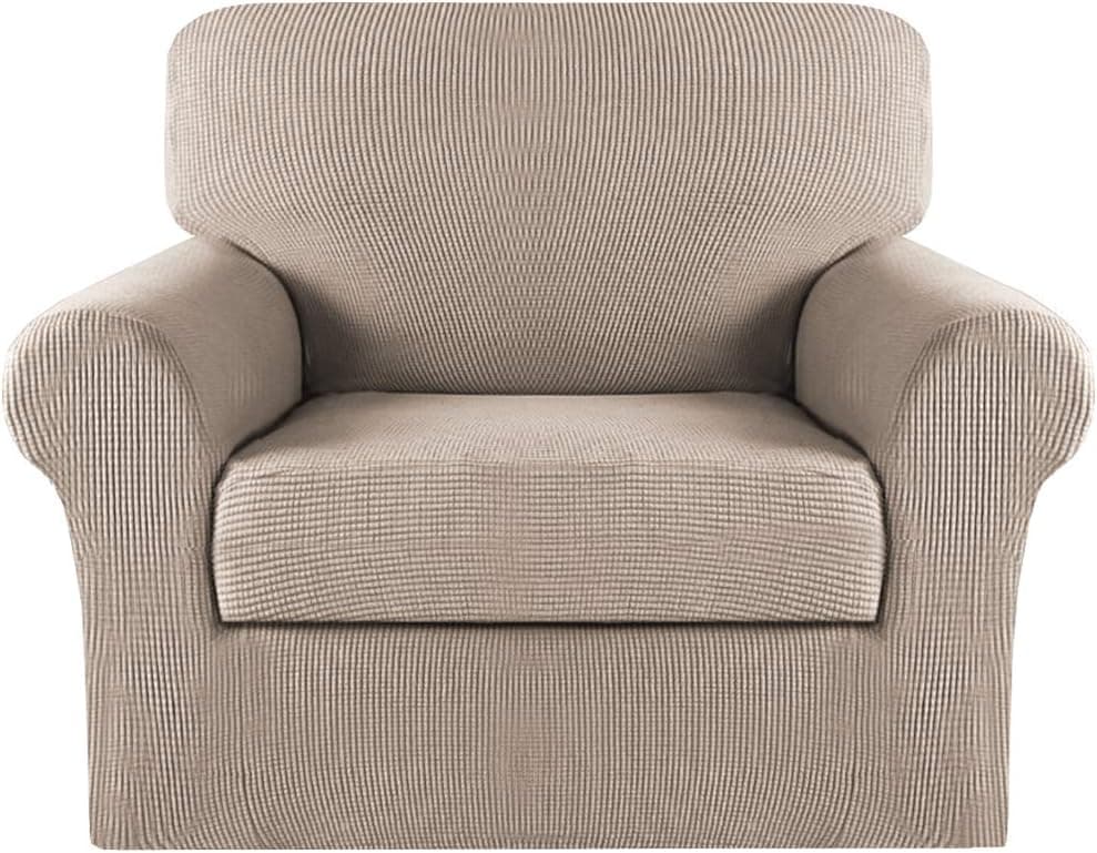 Turquoize 2 Piece Chair Covers Chair Slipcovers for Living Room Armchair Sofa Covers Chair Couch Cover with Arms Washable Furniture Protector for Chairs Feature Thick Jacquard Fabric (Chair, Sand)