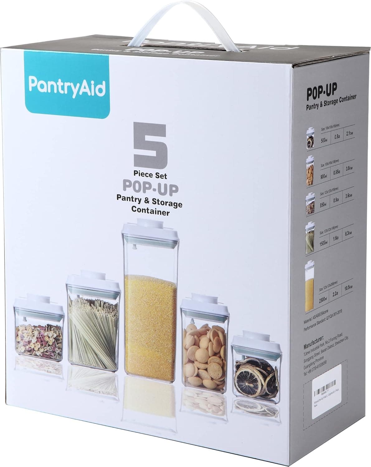 PantryAid Pop Top Food Storage Containers | Airtight Cereal Containers | Push Button Seal | Kitchen Storage Set of 5