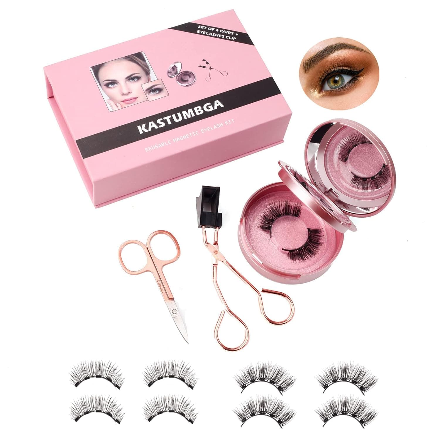 KASTUMBGA Magnetic Eyelashes without Eyeliner,Natural Looking Magnetic Eyelashes 3D Effect Waterproof,Reusable Fake Eyelash With Applicator