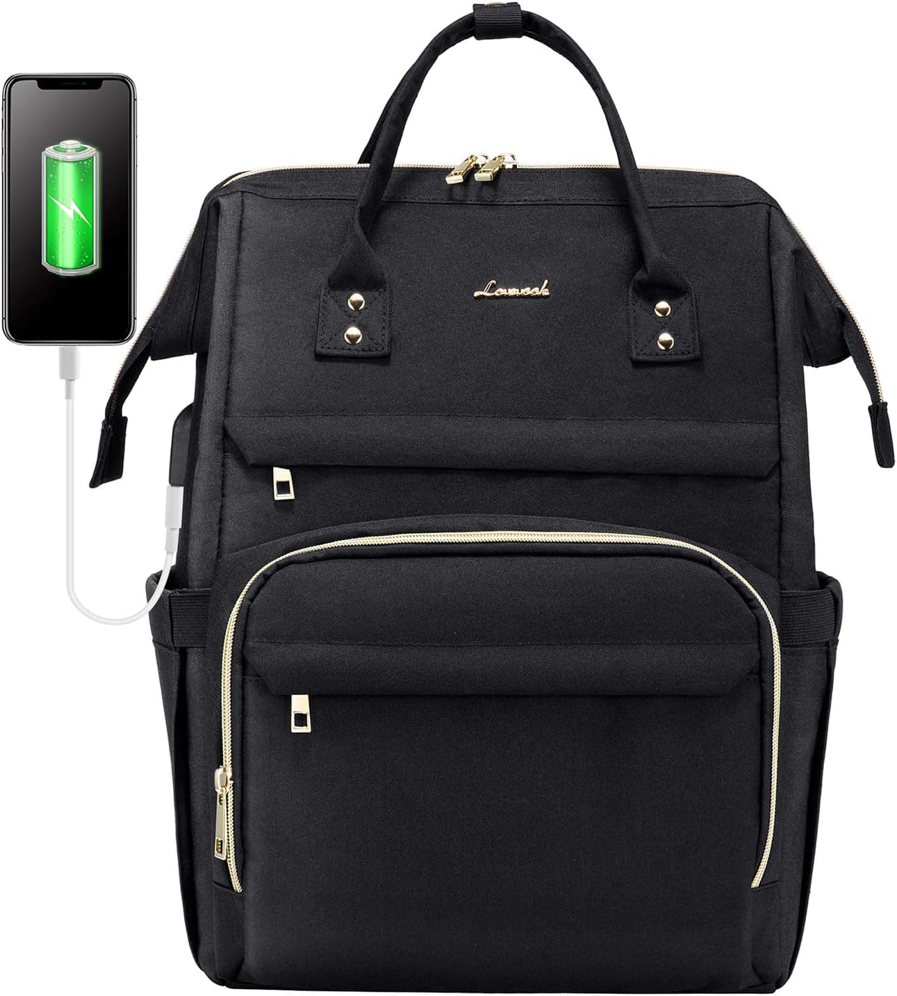 LOVEVOOK Laptop Backpack for Women Fashion Travel Backpack Business Computer Purse Large Capacity Work Bag with USB Port, Black, 17-Inch