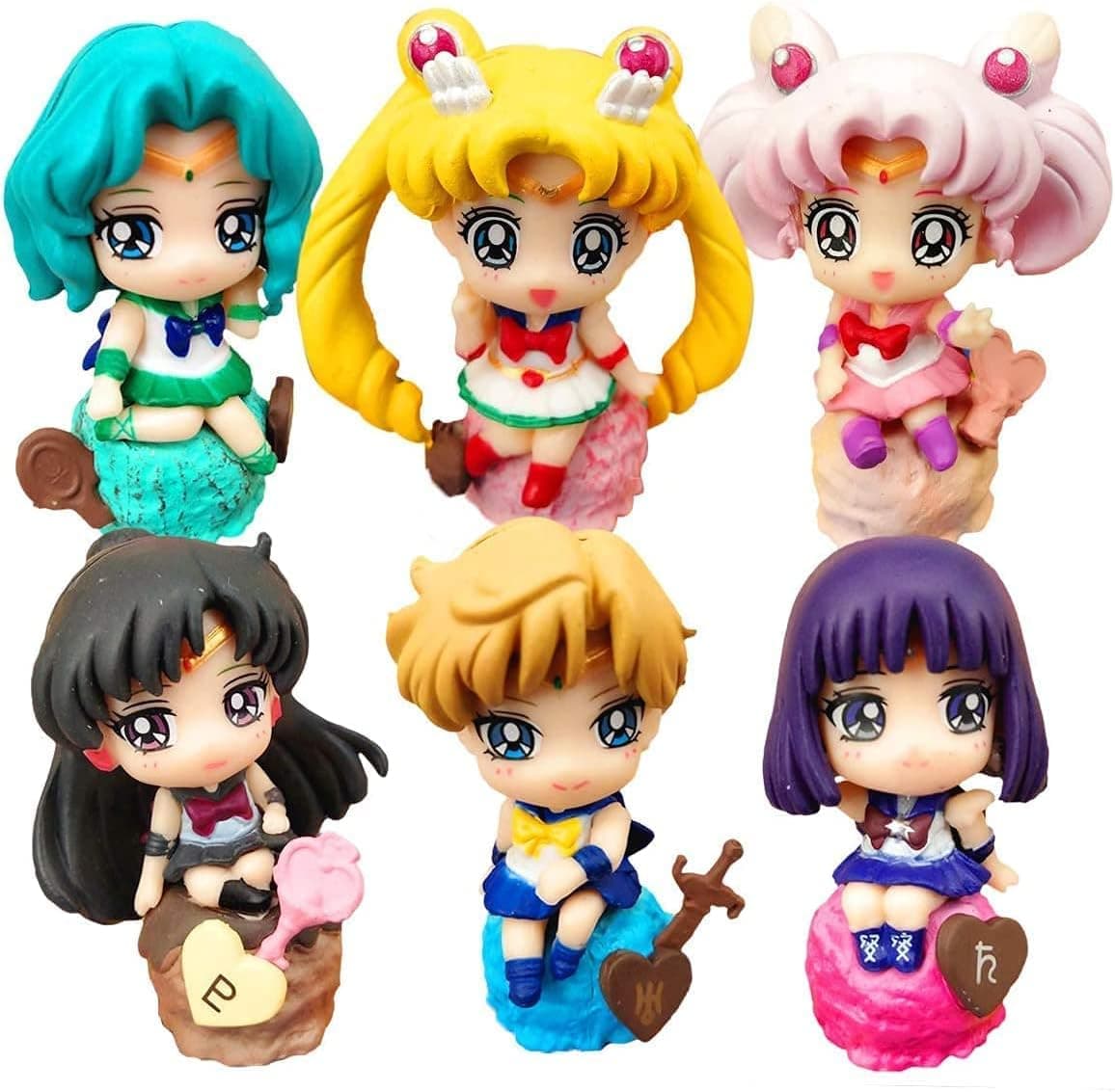 POQUAN Sailor Moon Figures Toys,Cake Topper for Computer Desktop Dolls,Gifts Collection Toy(6Pcs) 1.5‘’