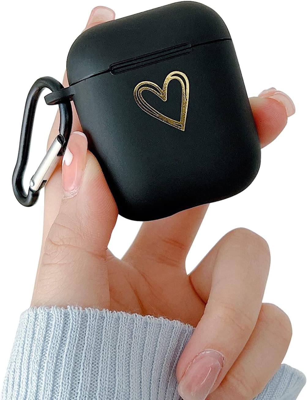 HJWKJUS Compatible with AirPods 1&2 Case for Women Girls,Creative Cute Plated Love Heart Pattern Case with Keychain Anti-dust Shockproof Protective Soft TPU Cover for AirPods 1&2-Black