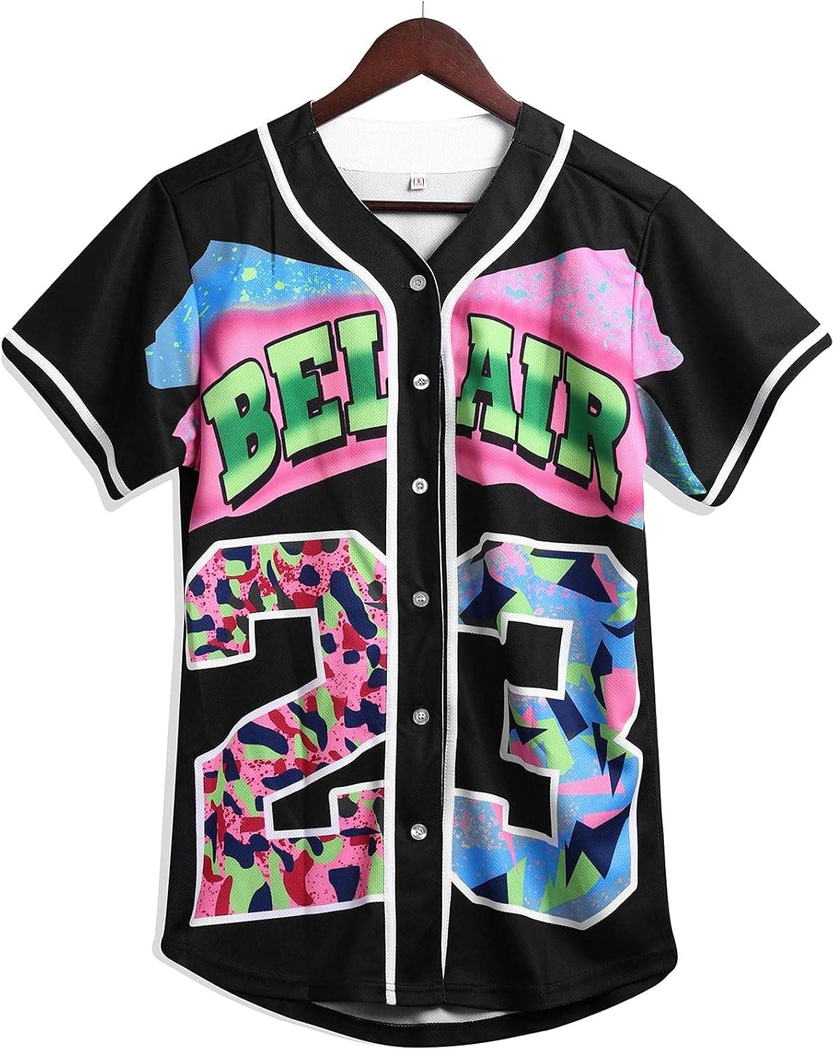 Amzdest 90s Clothing for Women,Unisex Hip Hop Outfit for Party,Bel Air Baseball Jersey,Short Sleeve Button Down Shirt