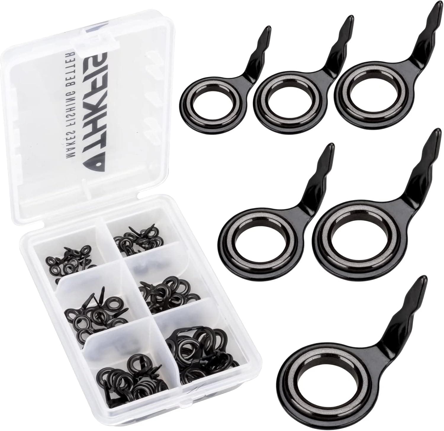 THKFISH Fishing Rod Guides Fishing Rod Repair Kit Baitcasting/Spinning Rod Guides Ceramics Stainless Steel Carbon Guide Repair 40pcs/60pcs/75pcs