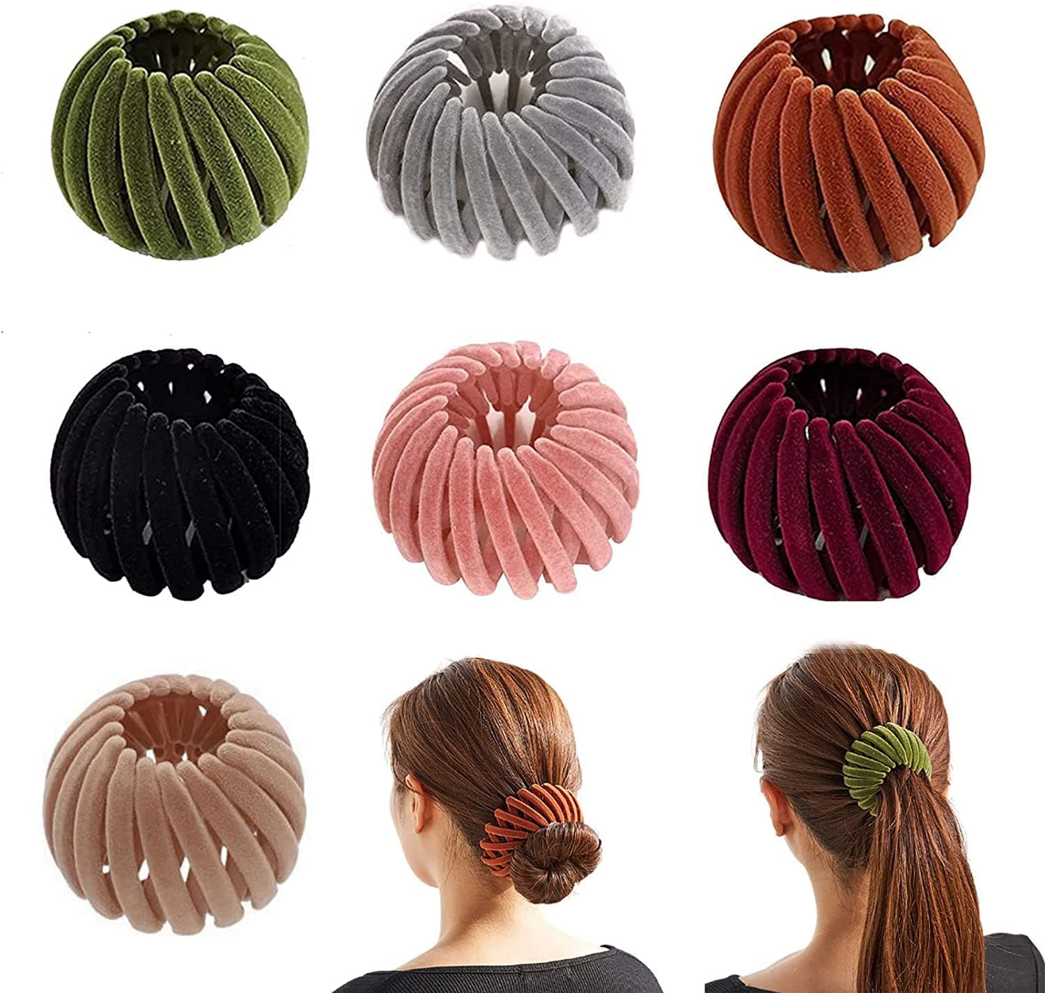 7Pcs Birds Nest Hair Clip ,Ponytail Holder Hairpin Lazy Bird's Nest Plate Hairpin,Fashion Expandable Ponytail Holder Clip, Retro Velvet Hair Claw Clips for Women Girls Gifts