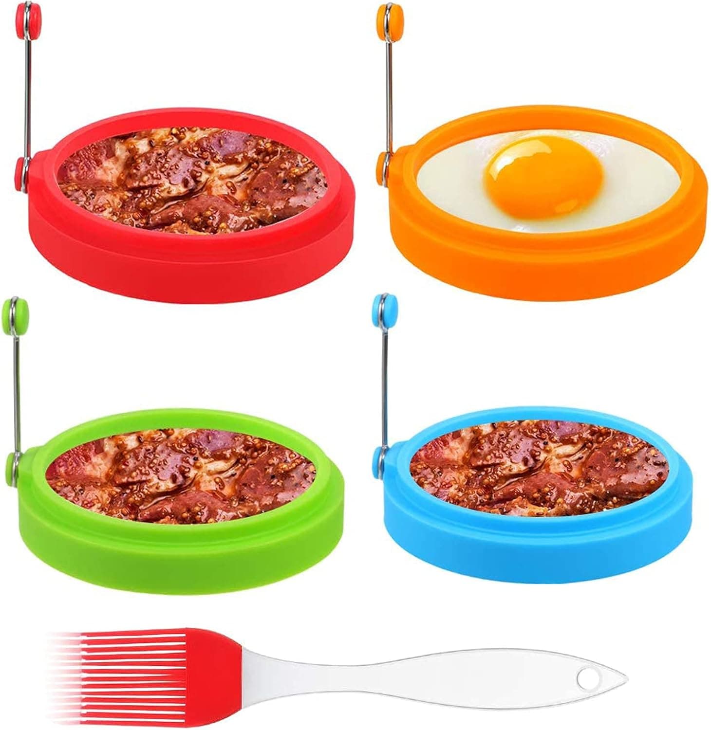 Silicone Egg Rings, 4 Inch Food Grade Egg Cooking Rings, Non Stick Fried Egg Ring Mold, Pancake Breakfast Sandwiches, Egg Mcmuffin Ring (4+1 Pack)