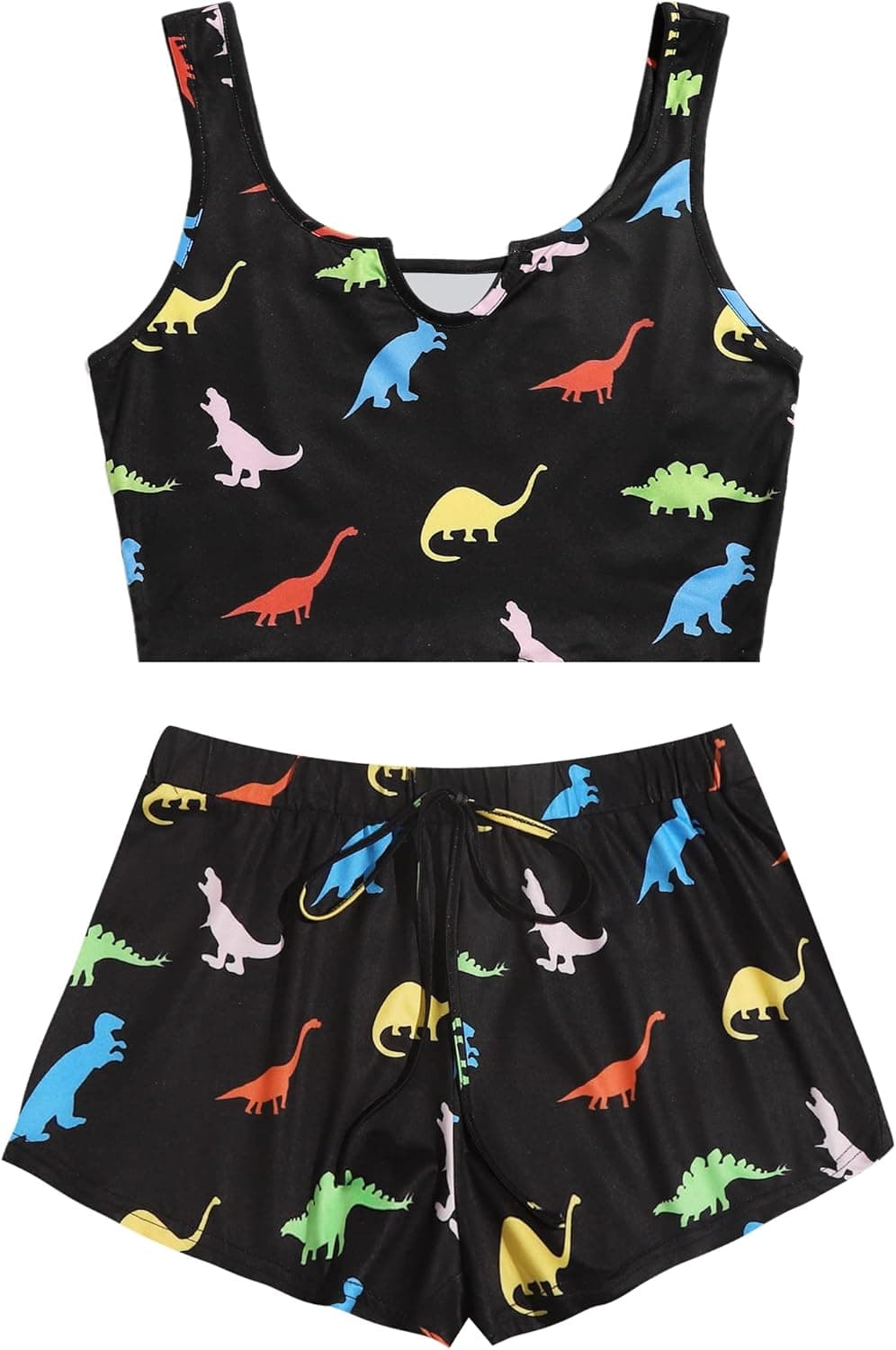 Avanova Women's Dinosaur Print Pajama Set Tank Top and Shorts 2 Piece Sleepwear Set B Black 02 Large