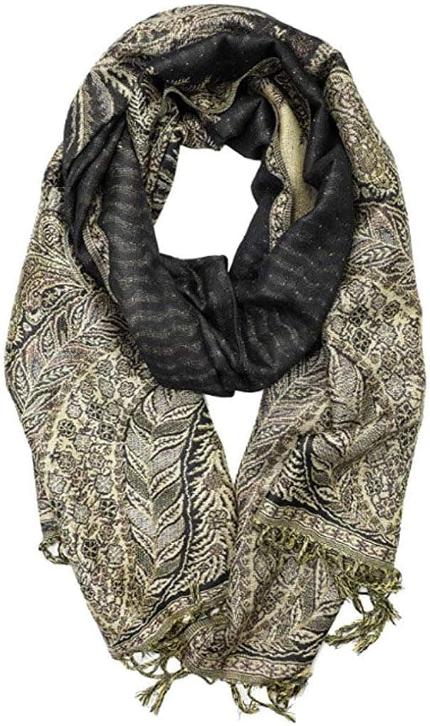 SILVERFEVER Luxurious Double Layered Jacquard Big Paisley Pashmina Shawl Wrap Scarf