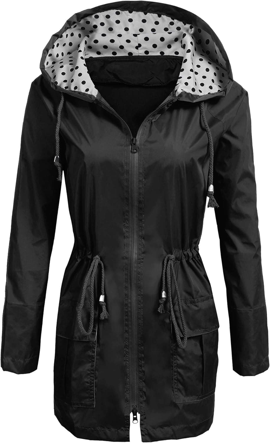 Bemobeauty Women's Waterproof Raincoat Outdoor Hooded Polka Dot Lining Windbreaker Rain Jacket