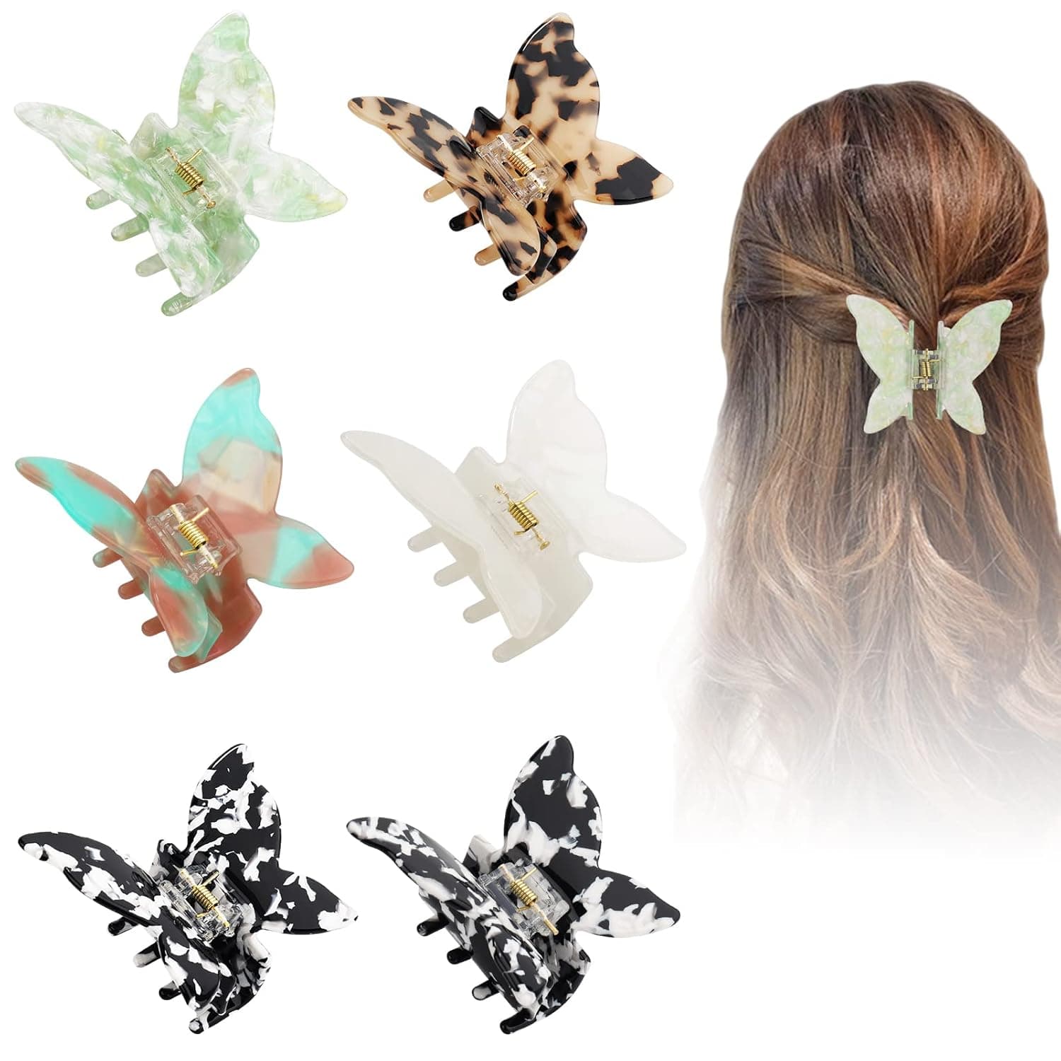 Butterfly Hair Clips Hair Claw Clips for Thick Hair 6PCS Butterfly Clips for Hair Hair Clips for Women Butterfly Claw Clips Cute Hair Clips Jaw Clips Acetate Hair Claws Hair Accessories for Girls