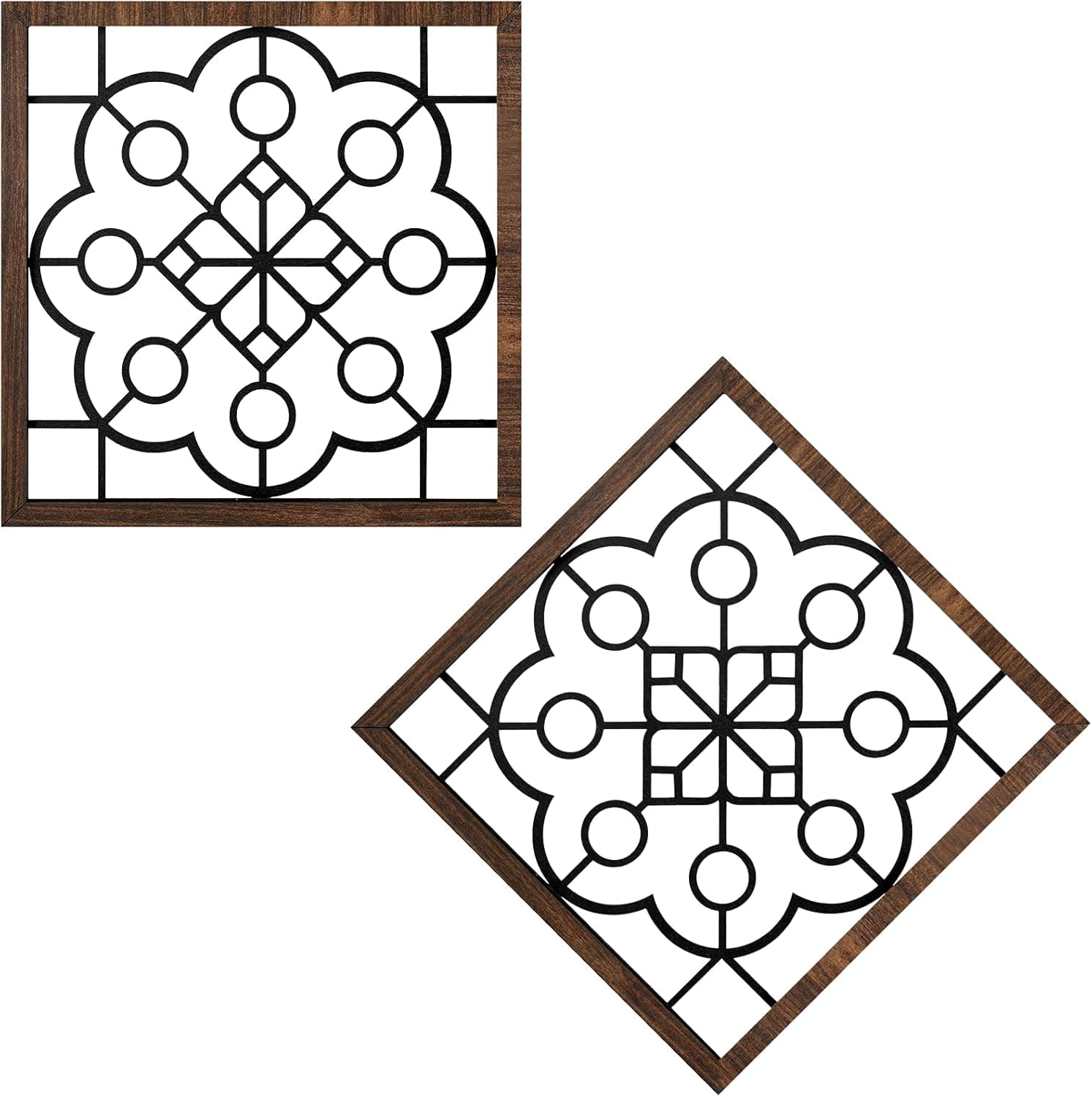 2 Pieces Rustic Farmhouse Wall Decor Wood Square Wall Art Geometric Pattern Decoration with Barnwood Framed Wall Art Hanging Decor for Bathroom Living Room Home Apartment Bedroom Dorm