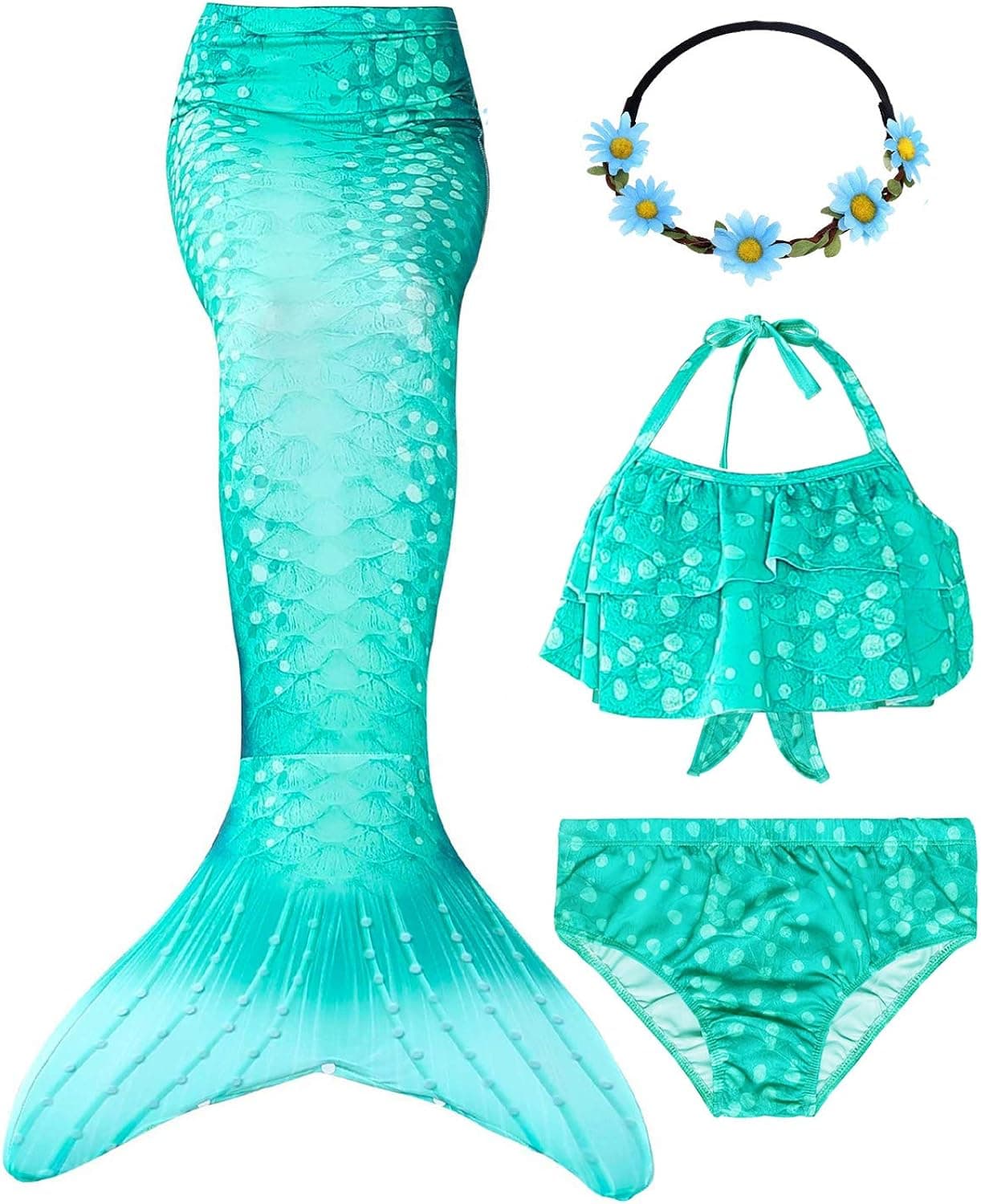 GALLDEALS Mermaid Bikini Set Swimsuit for Swimming Cosplay Costume Bathing Suit for Kids Girls (No Monofin)