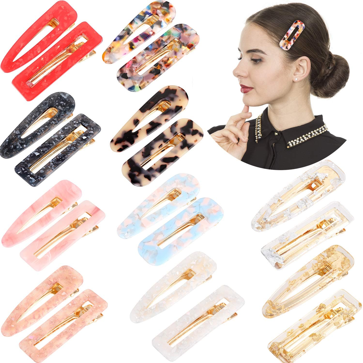 20 Pieces Acrylic Resin Hair Clips Tinfoil Sequin Alligator Barrettes Geometric Hair Clips in Drip, Rectangle, Triangle Shapes (Classic Style)