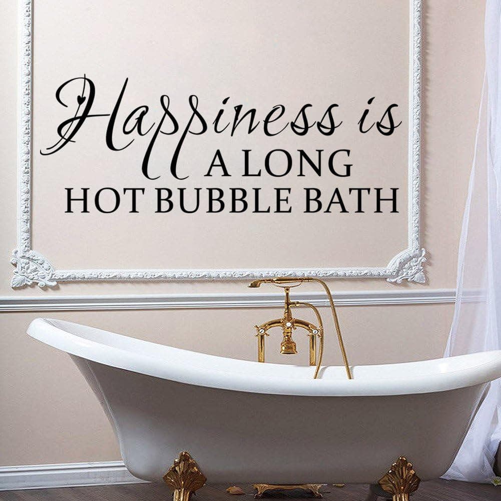 LUCKKYY Happiness is a Long Hot Bubble Bath Wall Decal Bathroom Quotes Shower Stickers Sayings Tub Lettering
