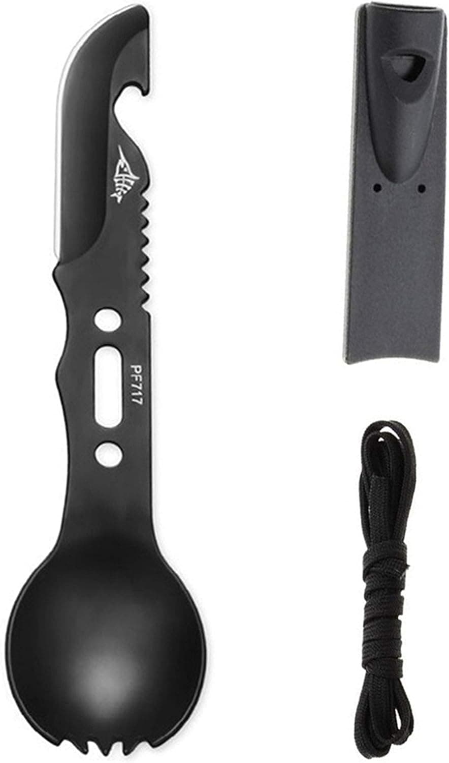 POXIWIN Tactical Spork (Spoon Fork Knife Combo),Multipurpose Camping Flatware BBQ Portable Cutlery with Bottle Opener/Whistle,Healthy Stainless Steel,Great Hiking Gear for Camping/Backpacking