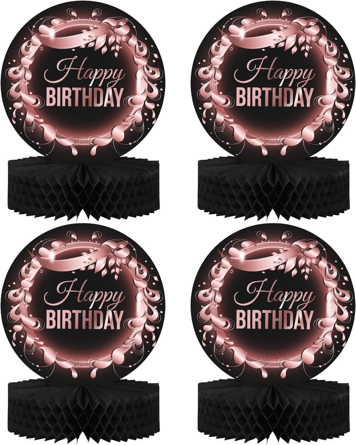 Happy Birthday Table Decorations Centerpieces - 4-Pack Double Sided Happy Birthday Centerpieces for Tables - 12” Black and Rose Gold Birthday Party Decorations Centerpieces